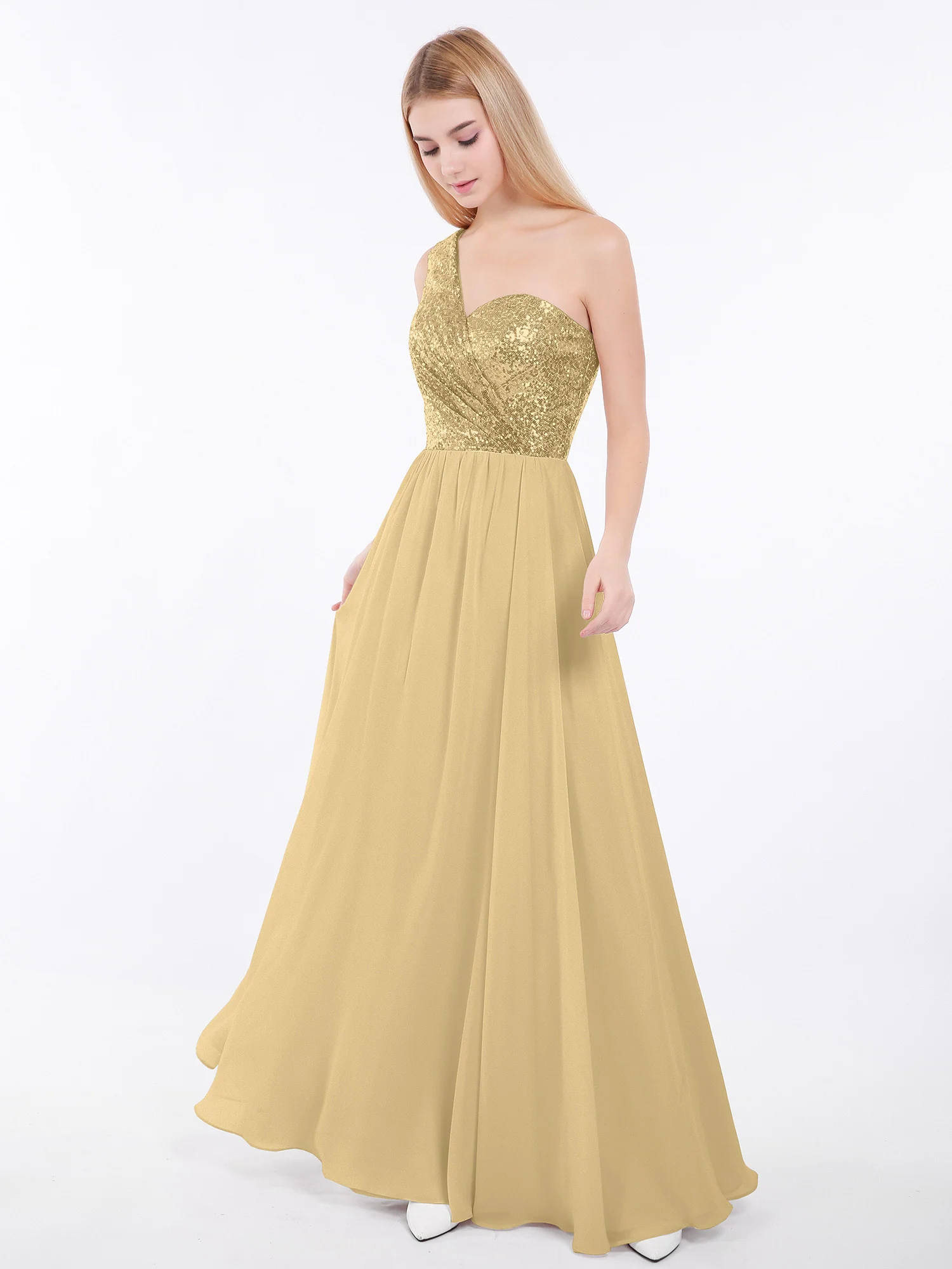Paillette Mieder Chiffon Kleid Gold - Image 3