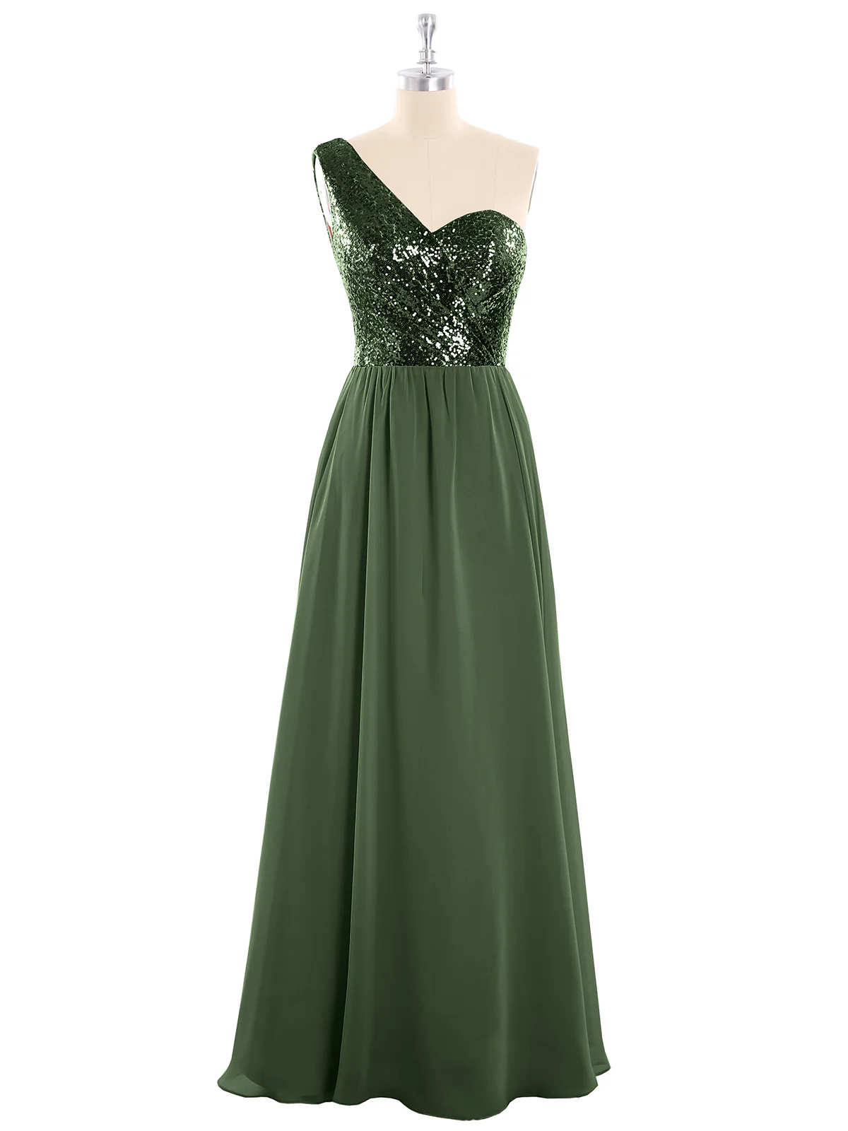 Paillette Mieder Chiffon Kleid Olivgrün - Image 4