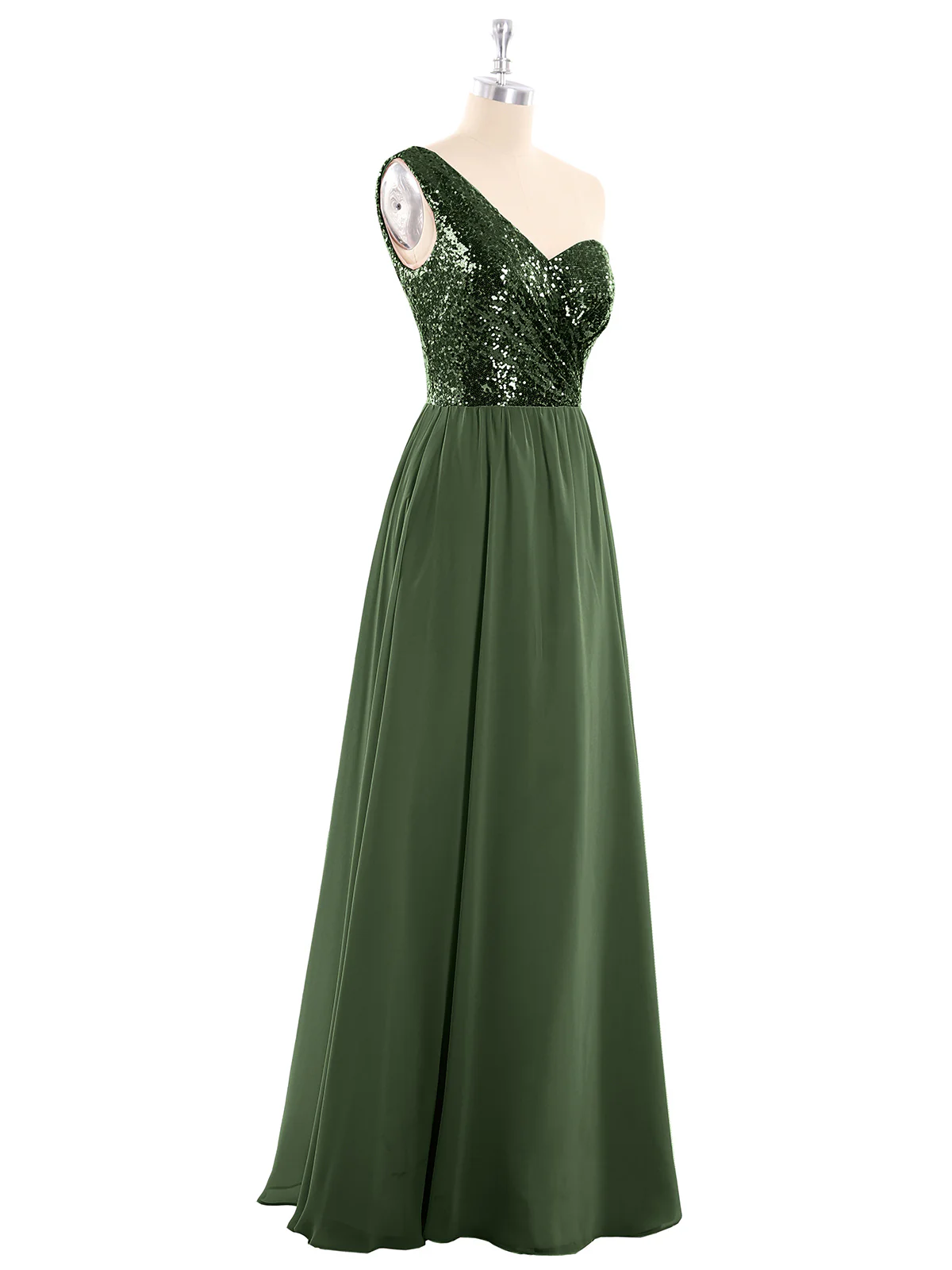 Paillette Mieder Chiffon Kleid Olivgrün - Image 5