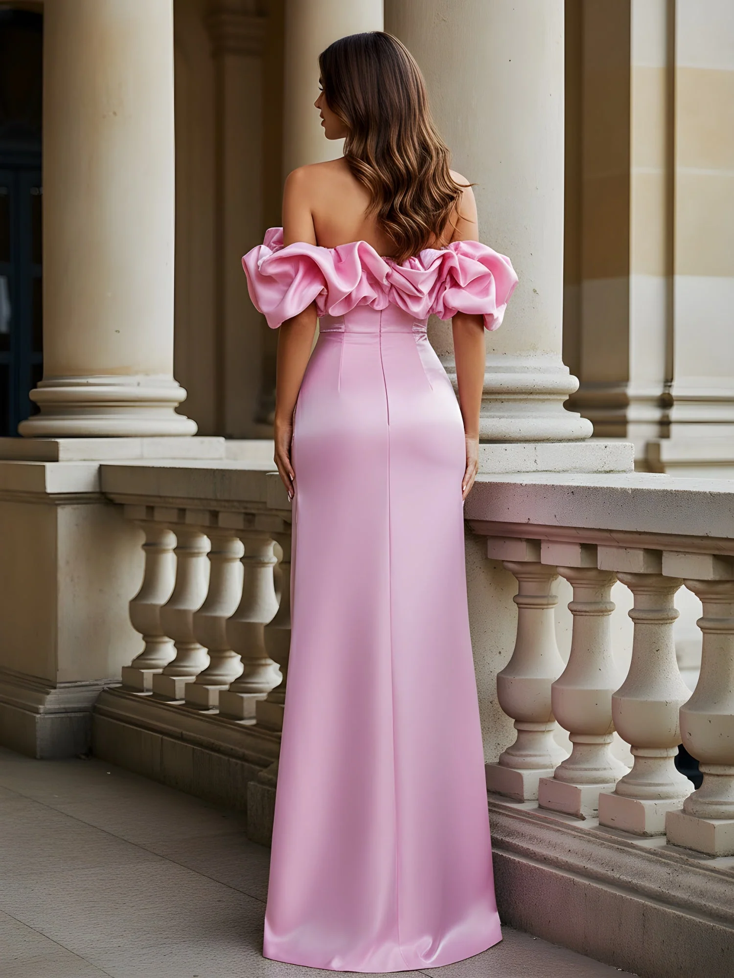 Eingebaut Meerjungfrau Abendkleid mit hohem Seitenschlitz Bonbonrosa - Image 2