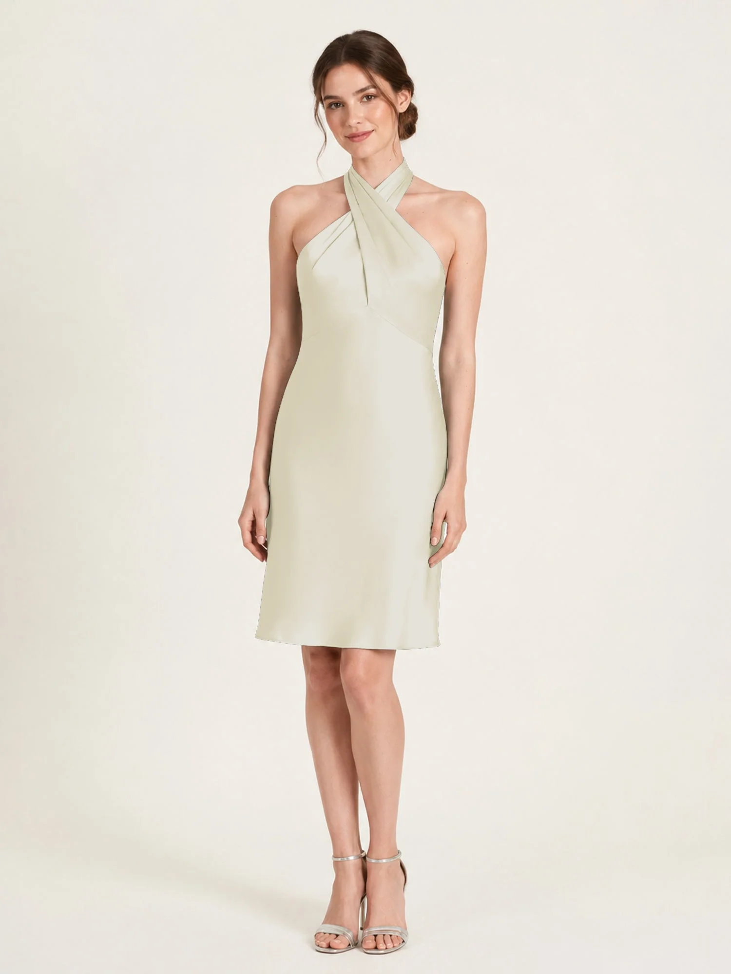 Knielanges Satin A-Linien Kleid mit Offenem Rücken Elfenbein
