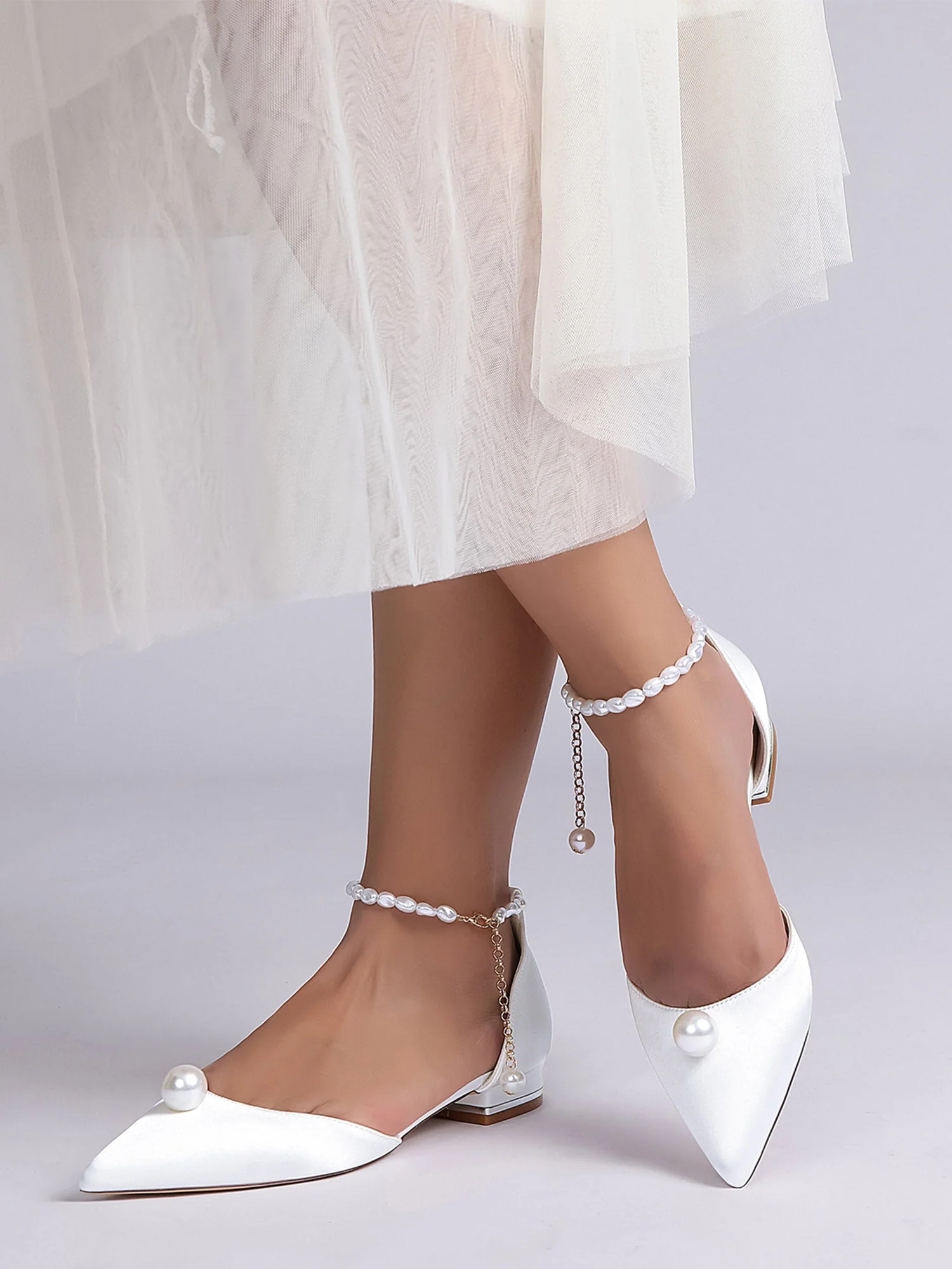 Perlen Knöchelriemen Spitzenschuh Damen Flats