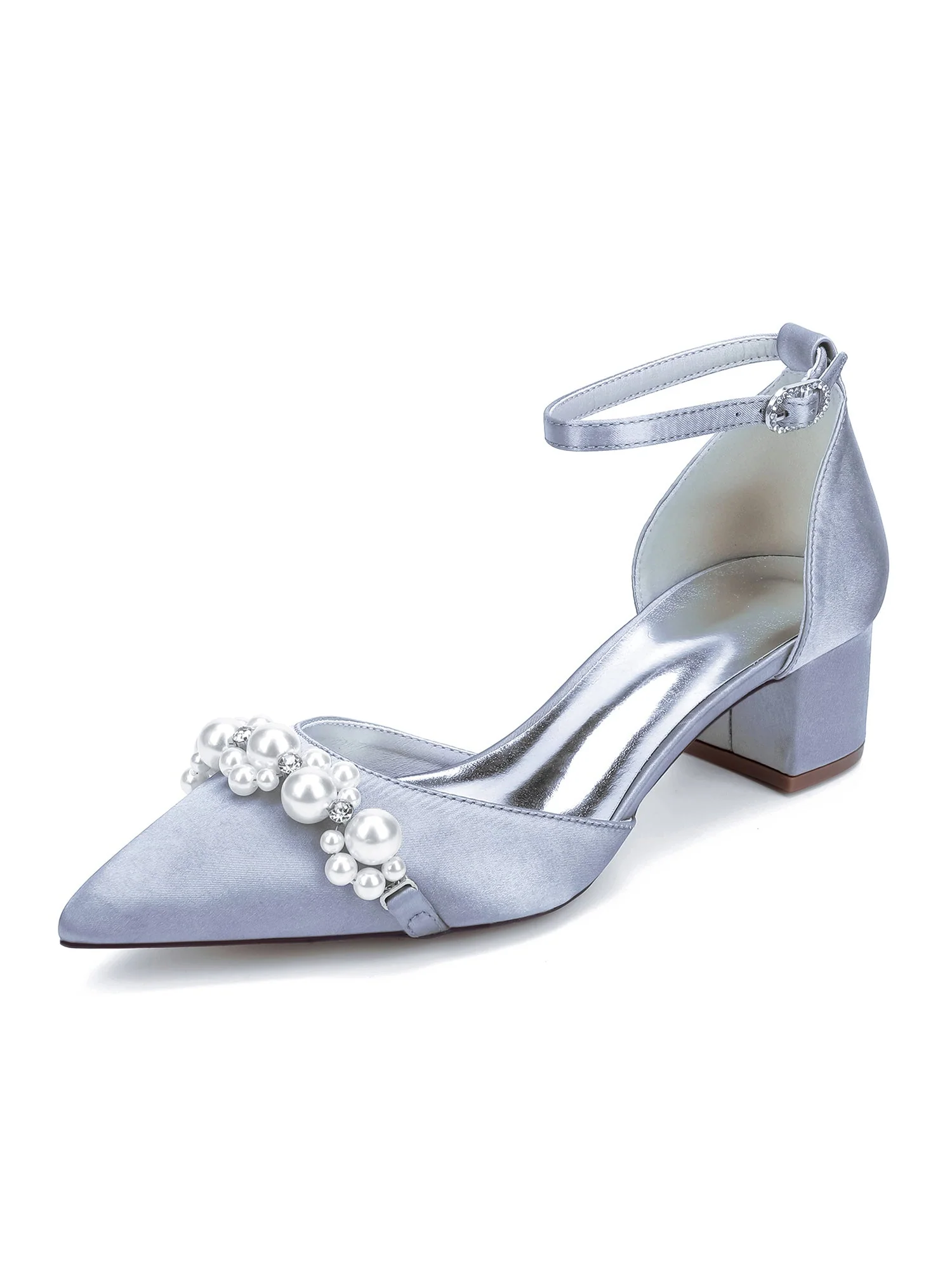 Perlen Satin Knöchelriemen Damen Chunky Absatz Schuhe - Image 11