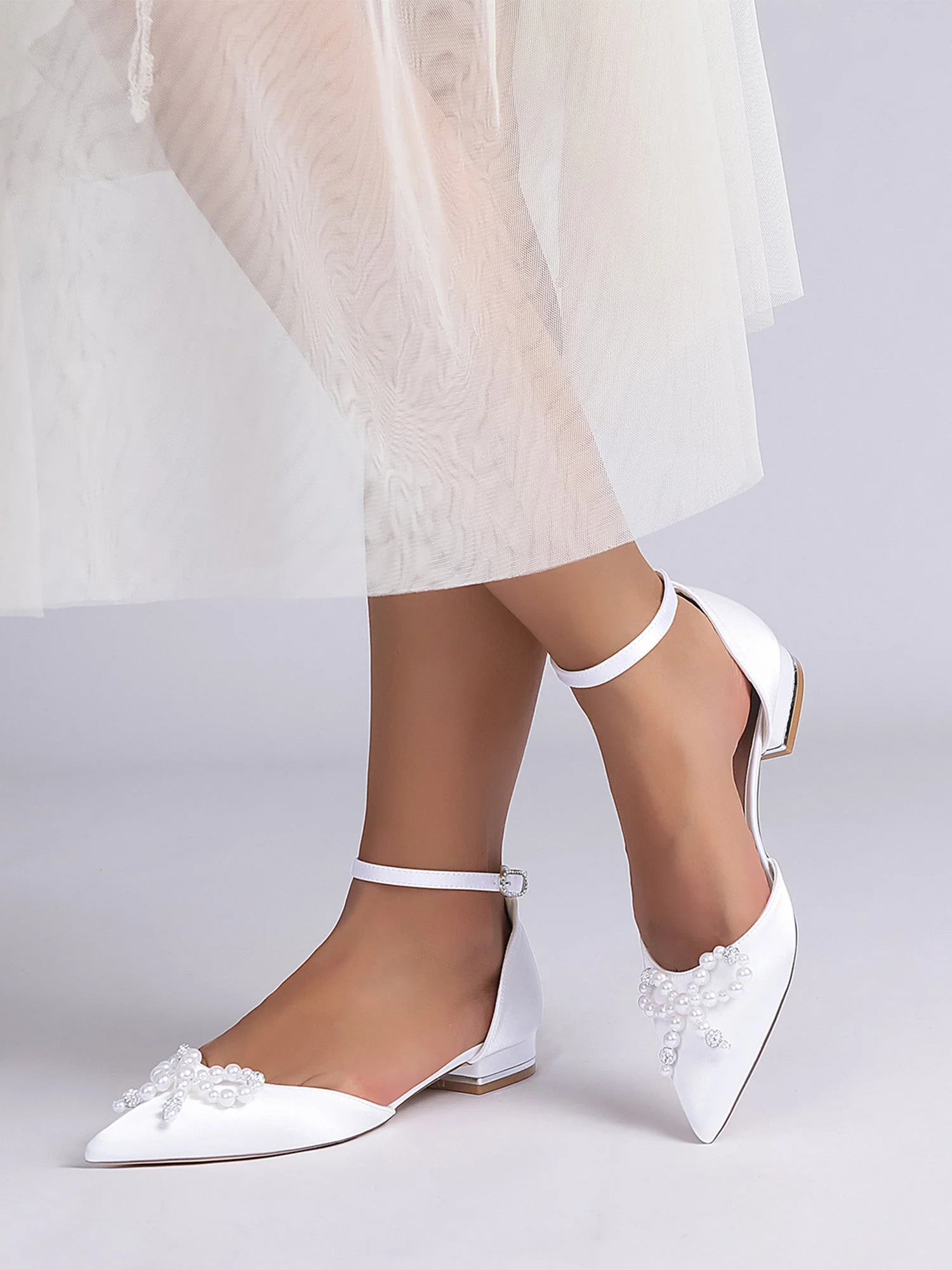 Perlen Satin Spitzenschuh Damen Flats