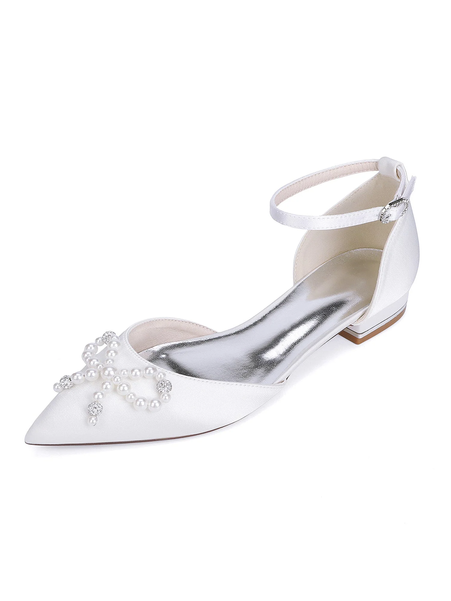 Perlen Satin Spitzenschuh Damen Flats - Image 2