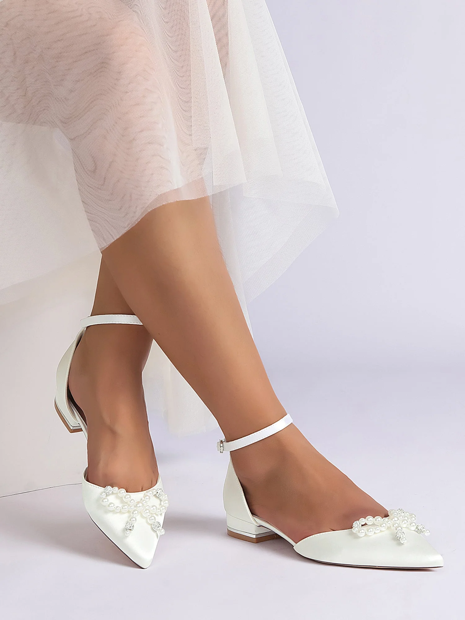 Perlen Satin Spitzenschuh Damen Flats - Image 9