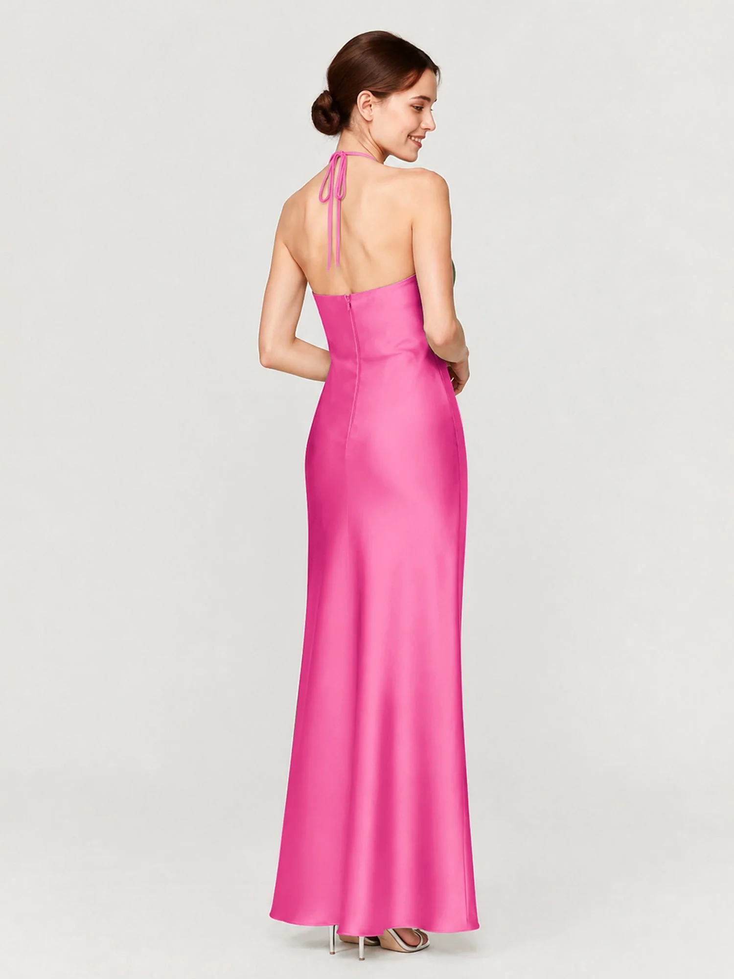 Satin Abendkleid Mit Gerafftem Neckholder Und Schrägem Rock Azalee - Image 2