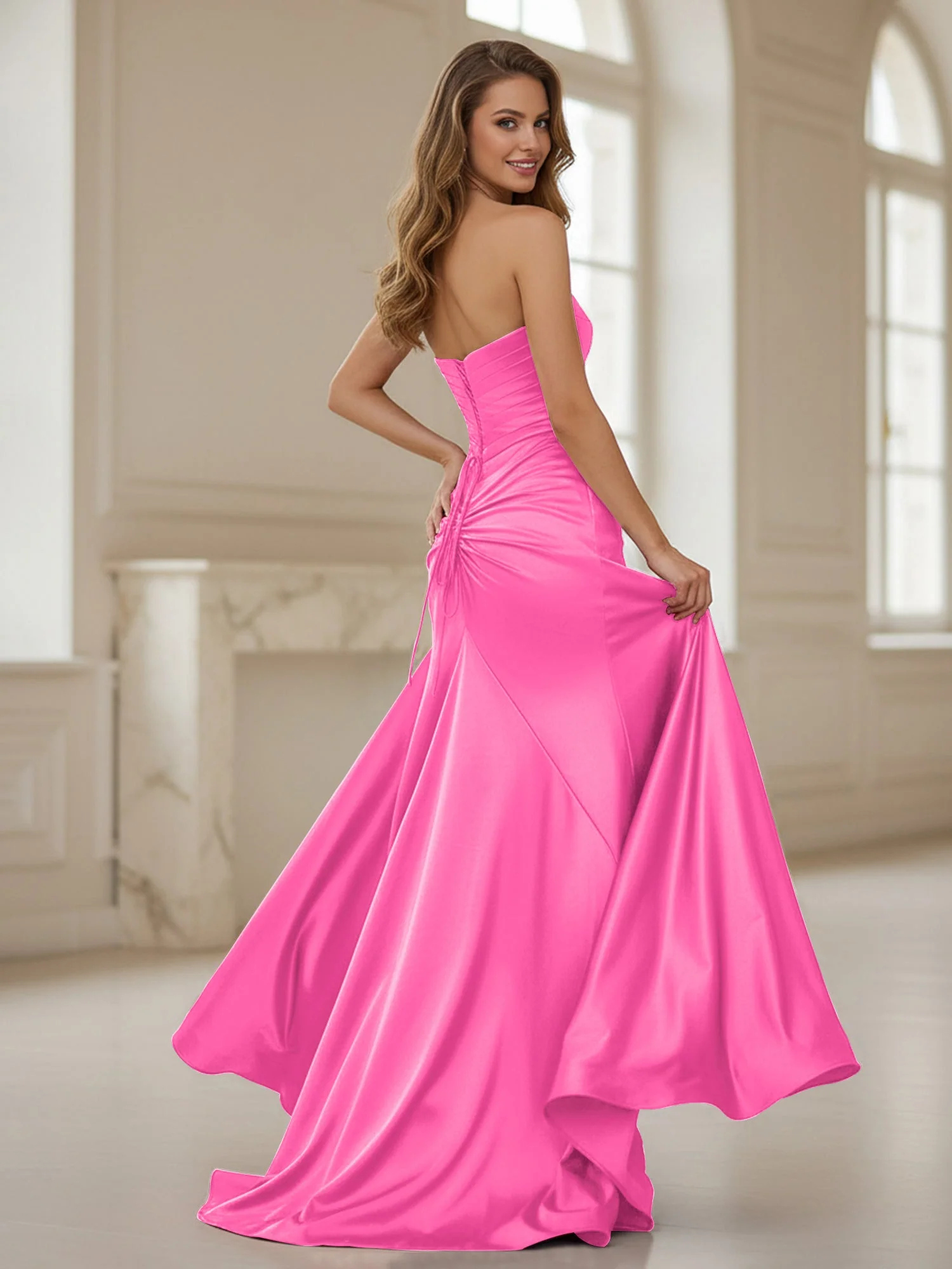 Plissee Herzform Ausschnitt Etui Kleid mit Schlitz Azalee - Image 2