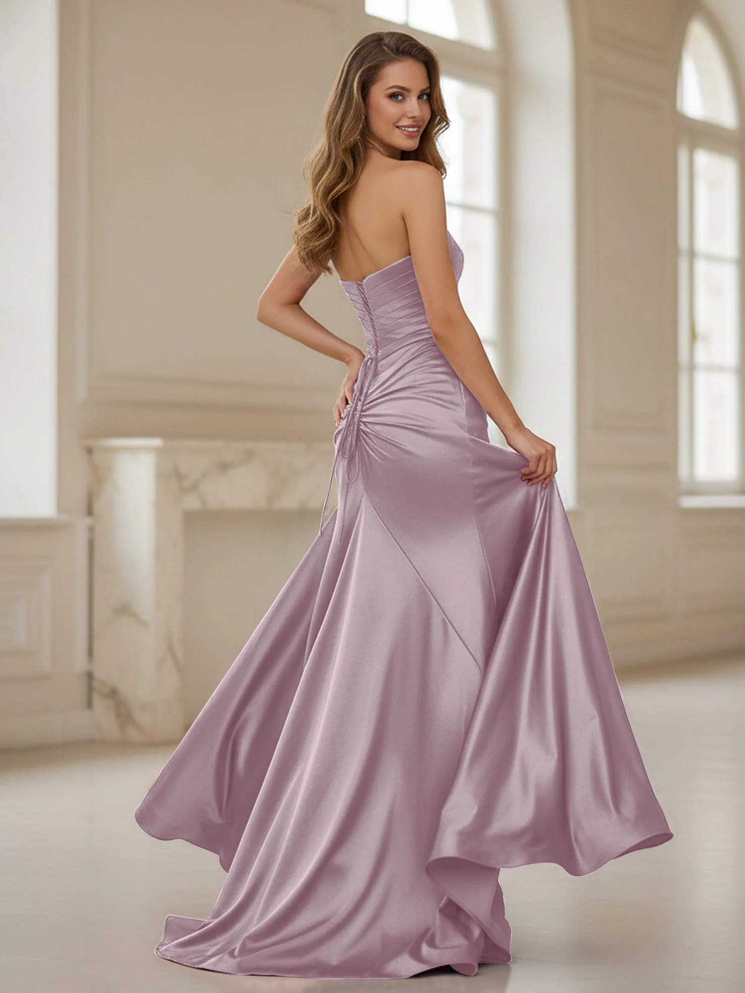 Plissee Herzform Ausschnitt Etui Kleid mit Schlitz Dämmerung - Image 2