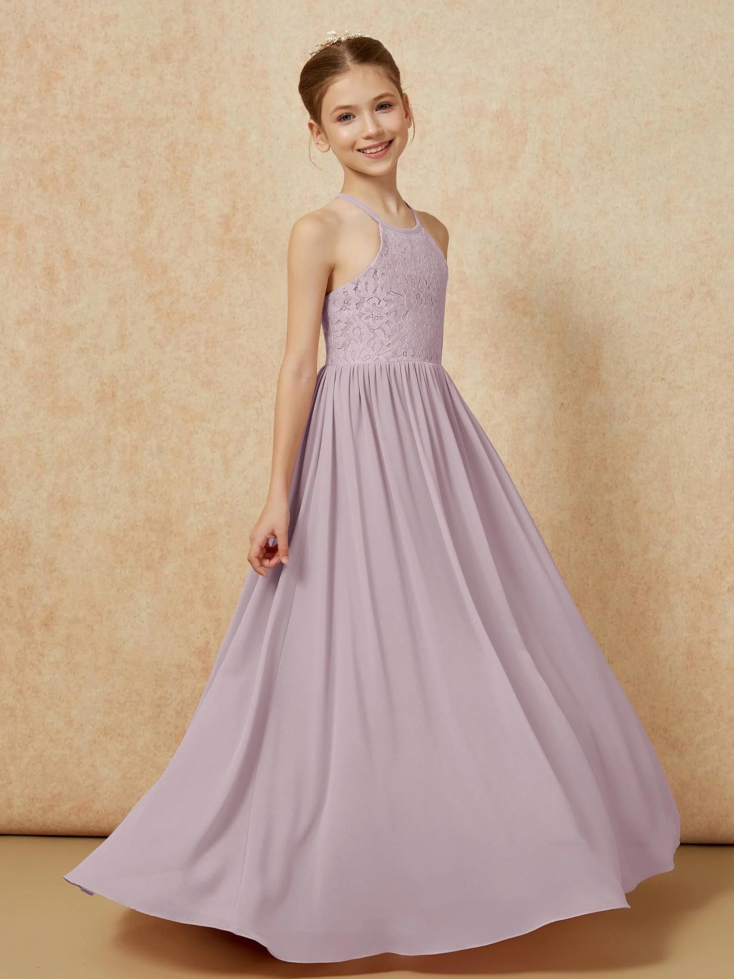 Plissee Spitzen Chiffon Lang Junge Brautjungfernkleider DĂ€mmerung - Image 3
