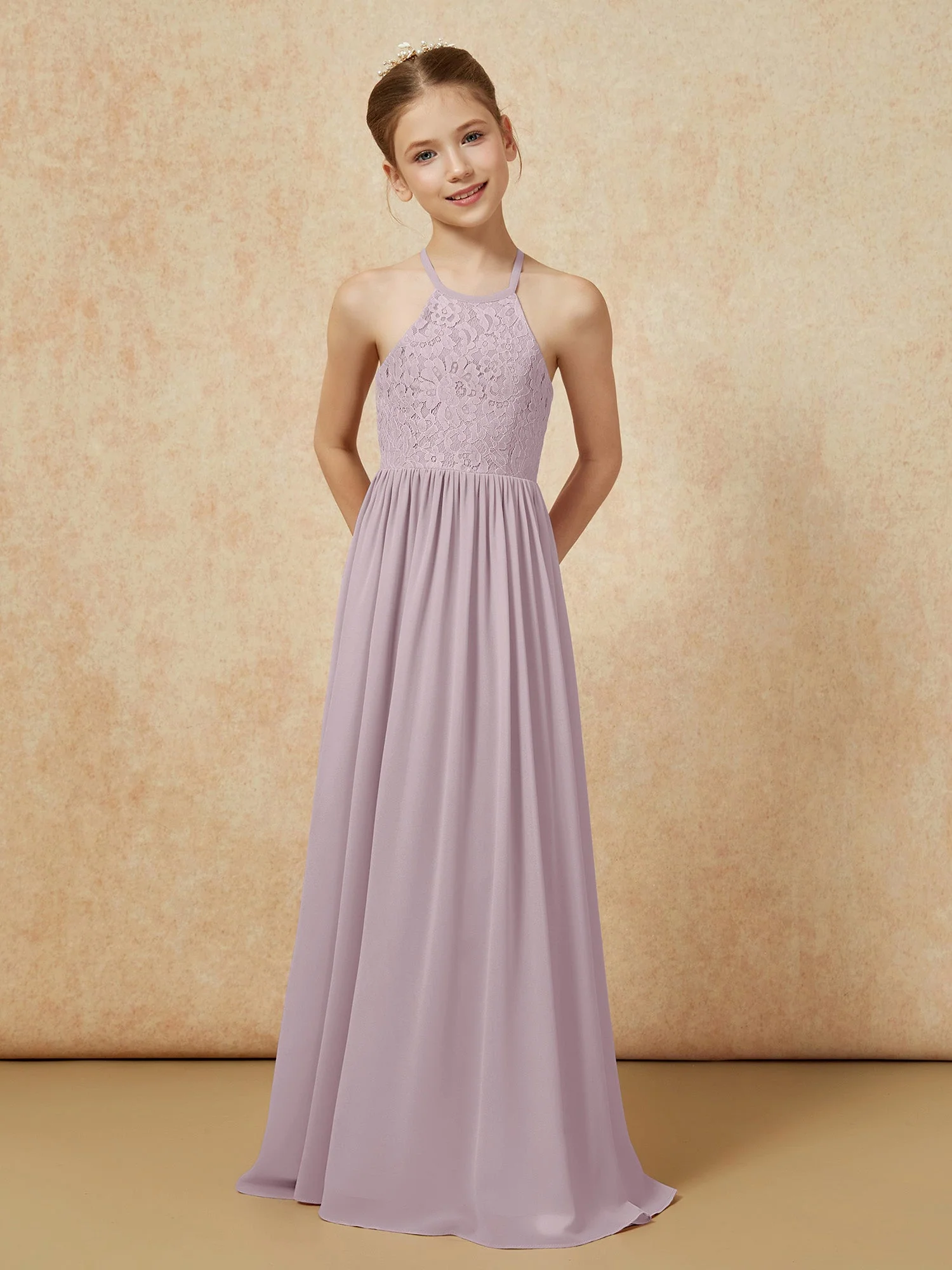 Plissee Spitzen Chiffon Lang Junge Brautjungfernkleider DĂ€mmerung - Image 4