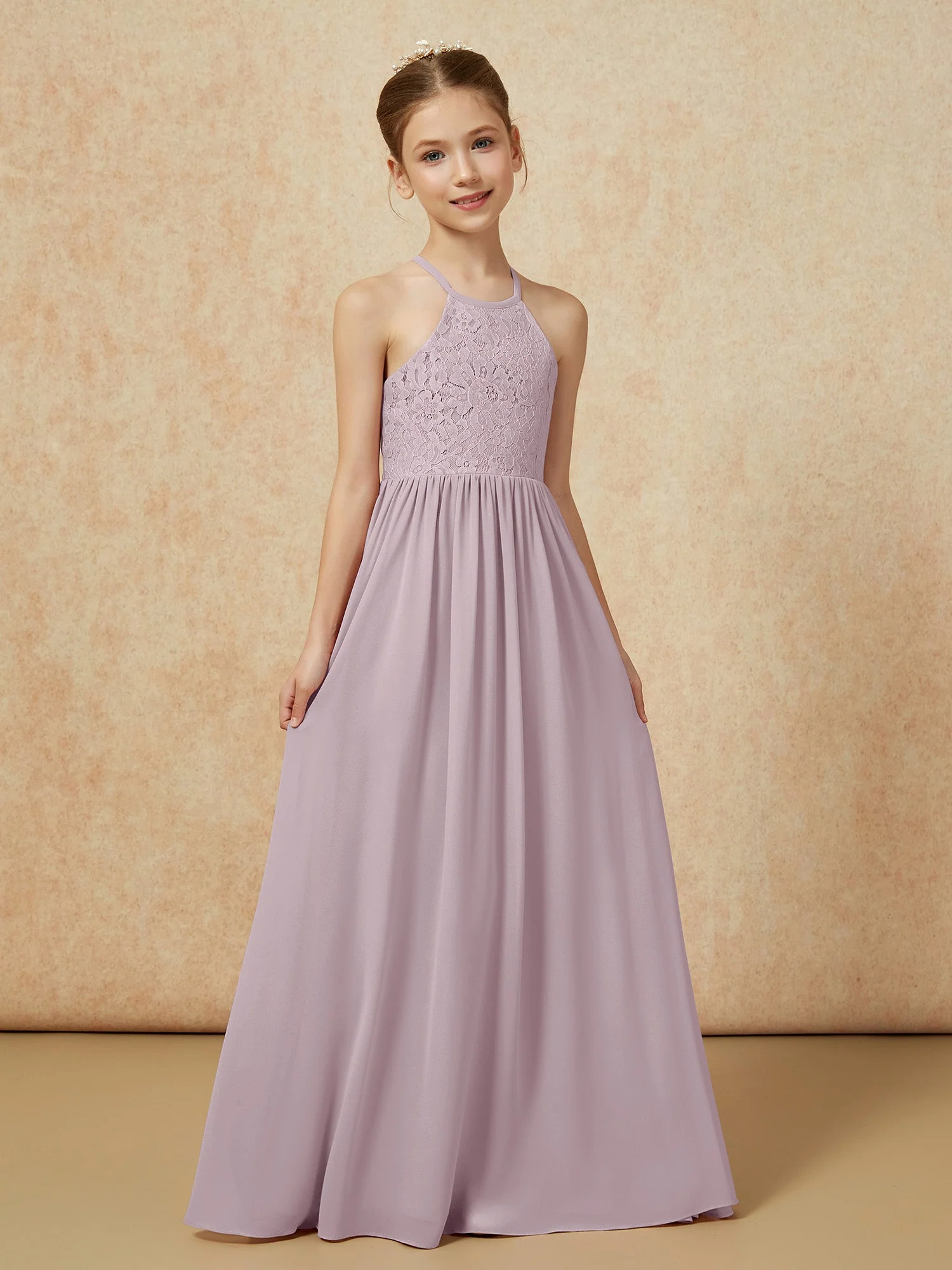 Plissee Spitzen Chiffon Lang Junge Brautjungfernkleider DĂ€mmerung - Image 5