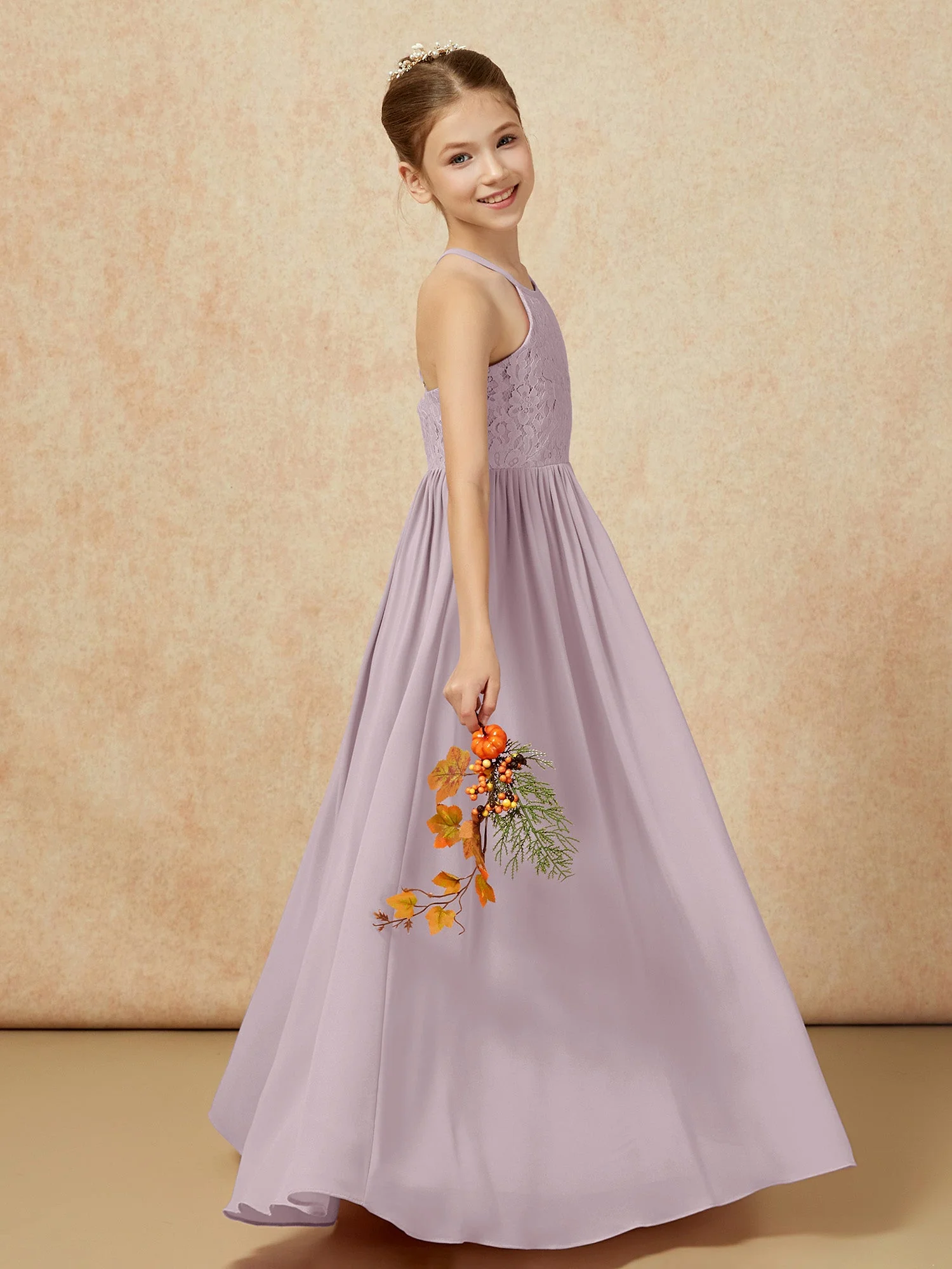 Plissee Spitzen Chiffon Lang Junge Brautjungfernkleider DĂ€mmerung - Image 6