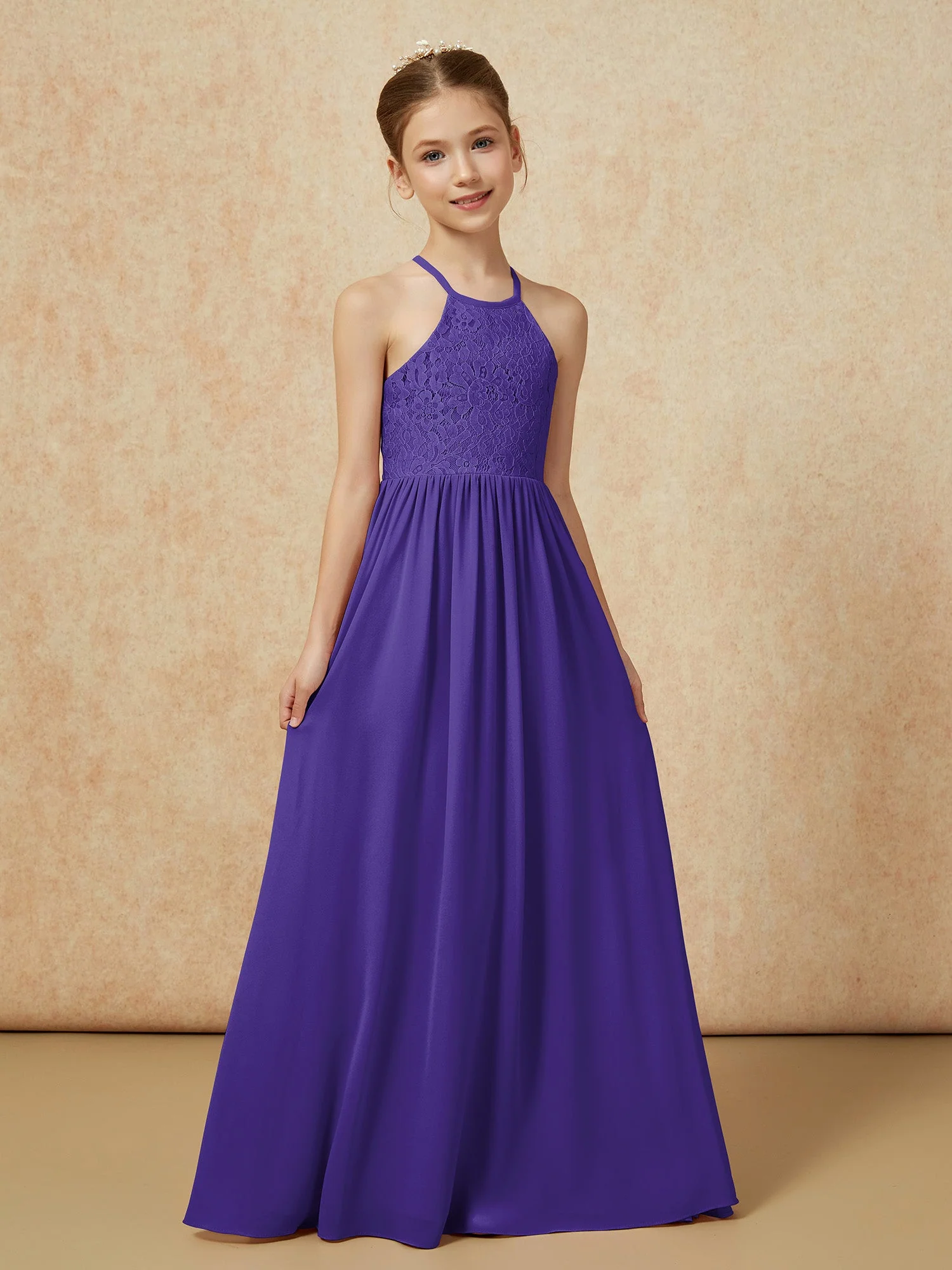 Plissee Spitzen Chiffon Lang Junge Brautjungfernkleider Regentschaft - Image 5