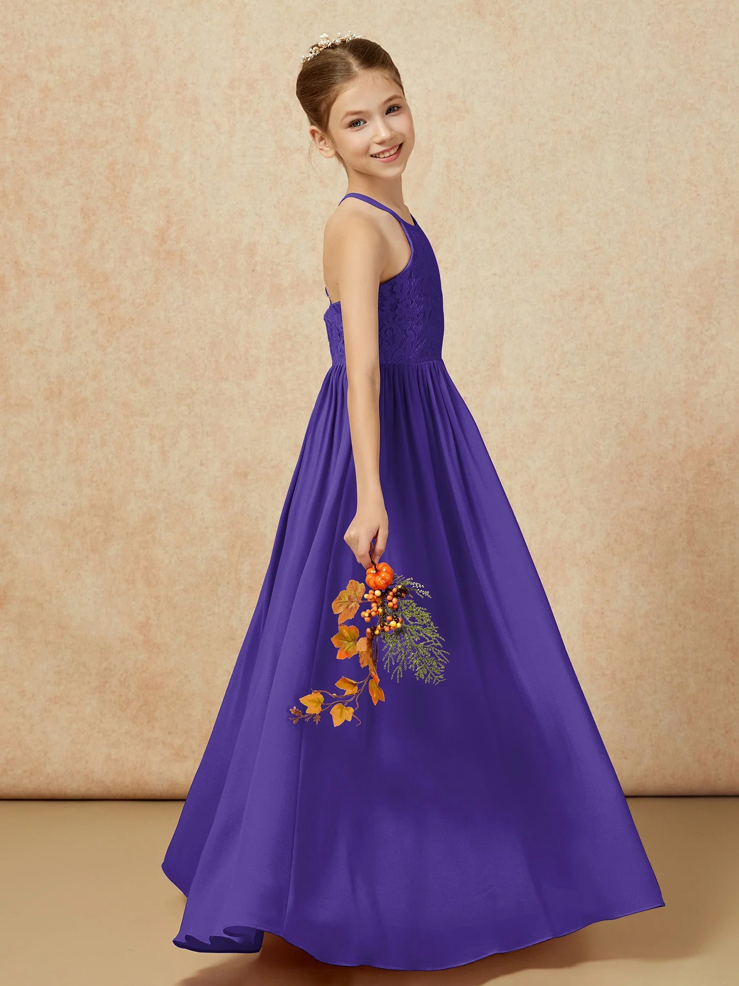 Plissee Spitzen Chiffon Lang Junge Brautjungfernkleider Regentschaft - Image 6