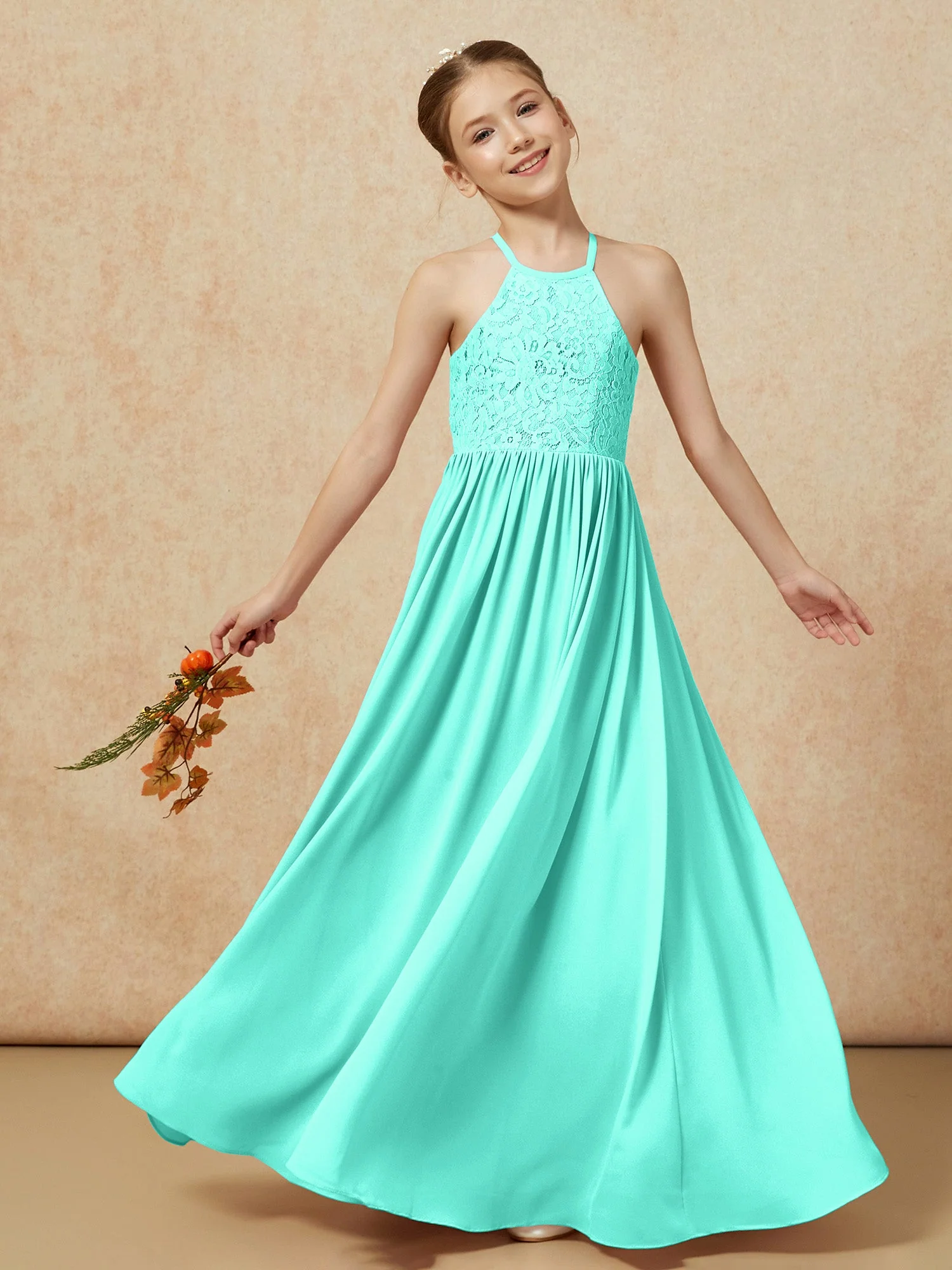 Plissee Spitzen Chiffon Lang Junge Brautjungfernkleider Spa - Image 7