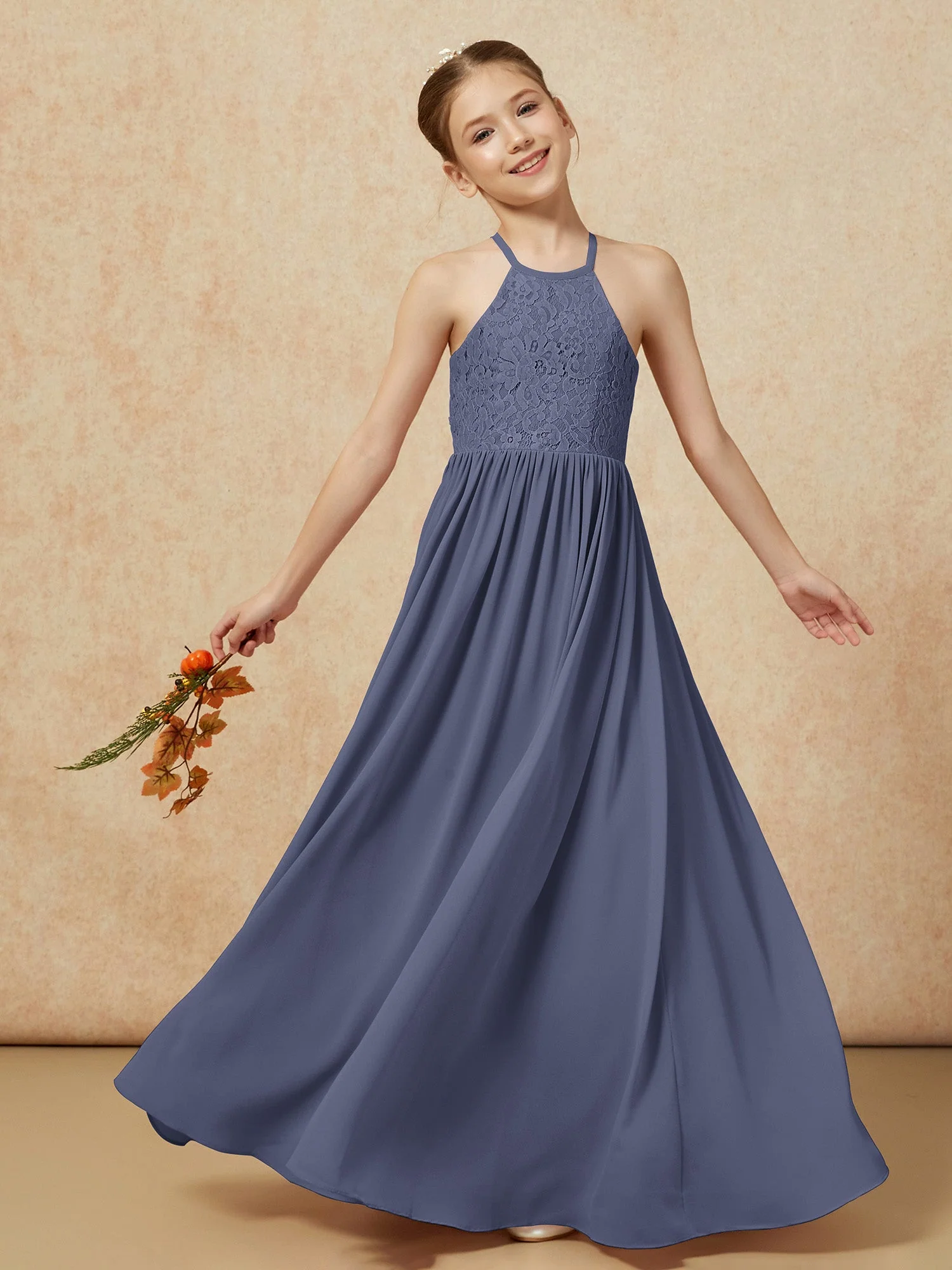 Plissee Spitzen Chiffon Lang Junge Brautjungfernkleider Sturm - Image 7