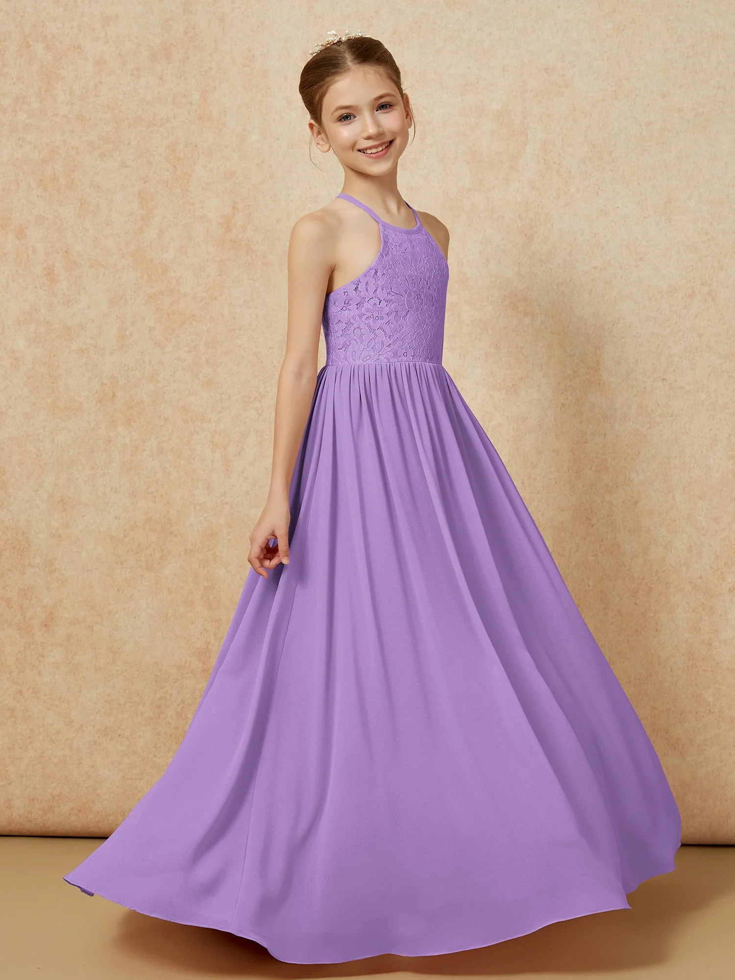 Plissee Spitzen Chiffon Lang Junge Brautjungfernkleider Tahiti - Image 3