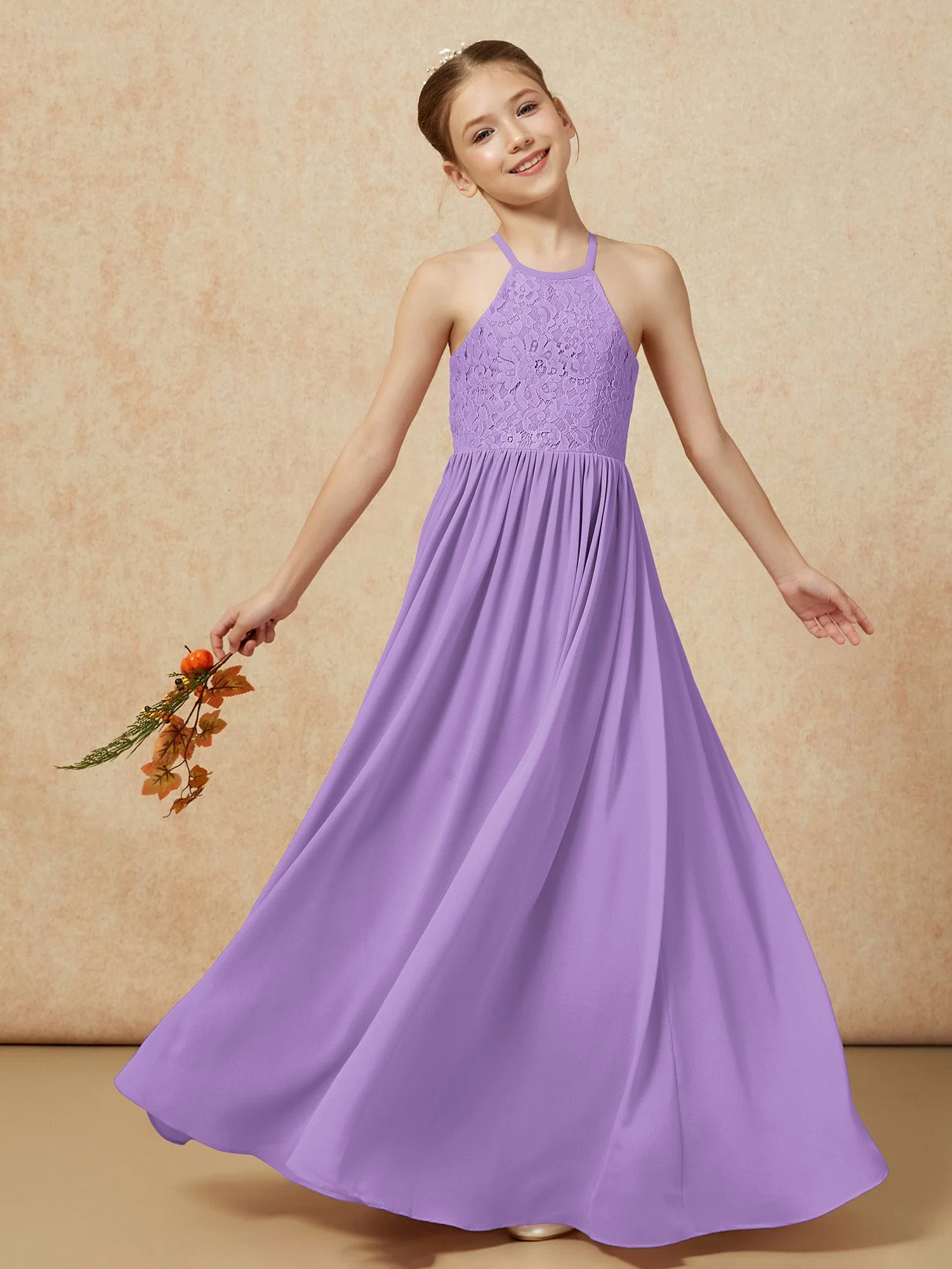 Plissee Spitzen Chiffon Lang Junge Brautjungfernkleider Tahiti - Image 7
