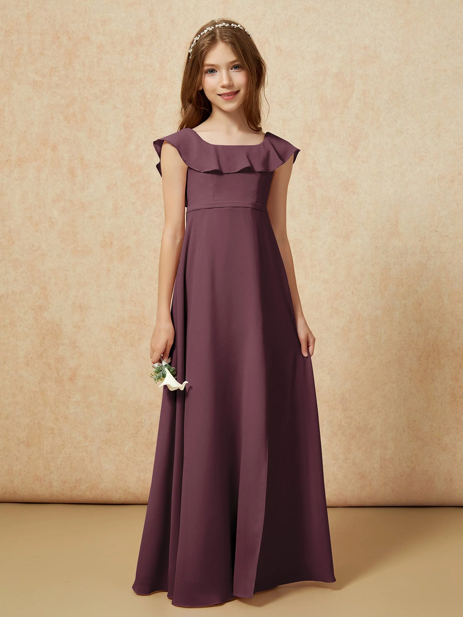 Quadratischer Ausschnitt Chiffon Junge Brautjungfernkleider mit Schlitz Cabernet - Image 5