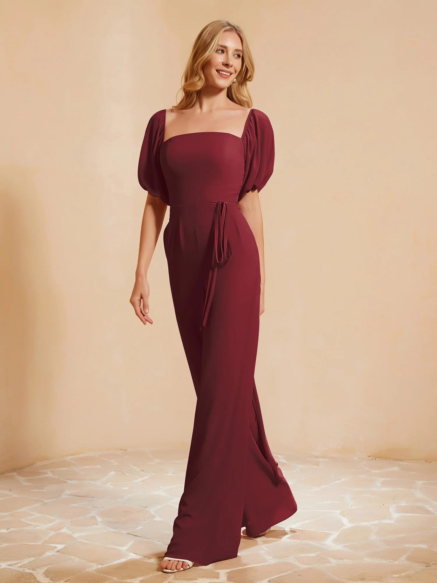 Quadratischer Ausschnitt Halbe Ärmel Jumpsuit Zimtrose - Image 3