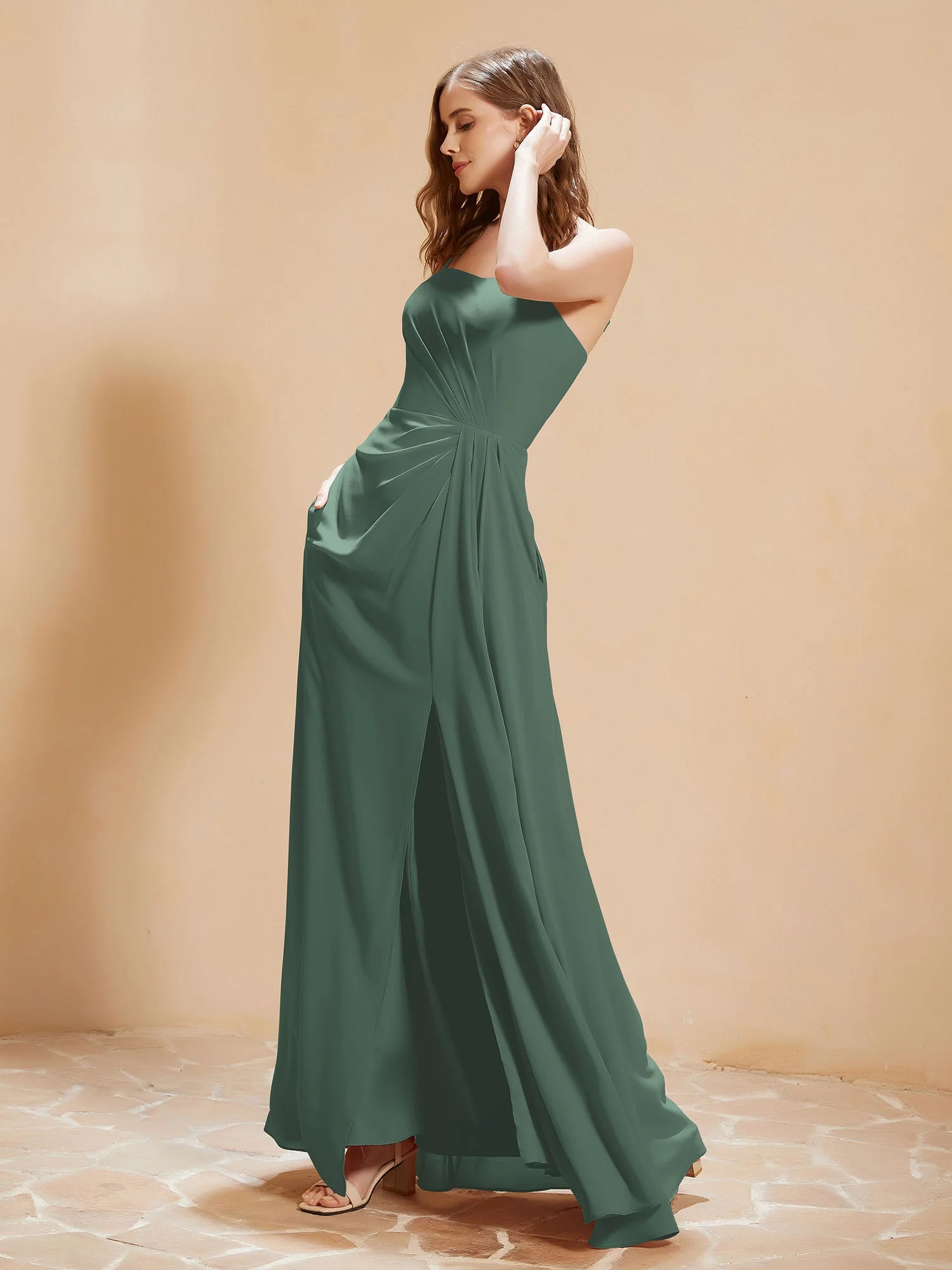 Quadratischer Ausschnitt Kleid mit Tasche Eukalyptus - Image 3