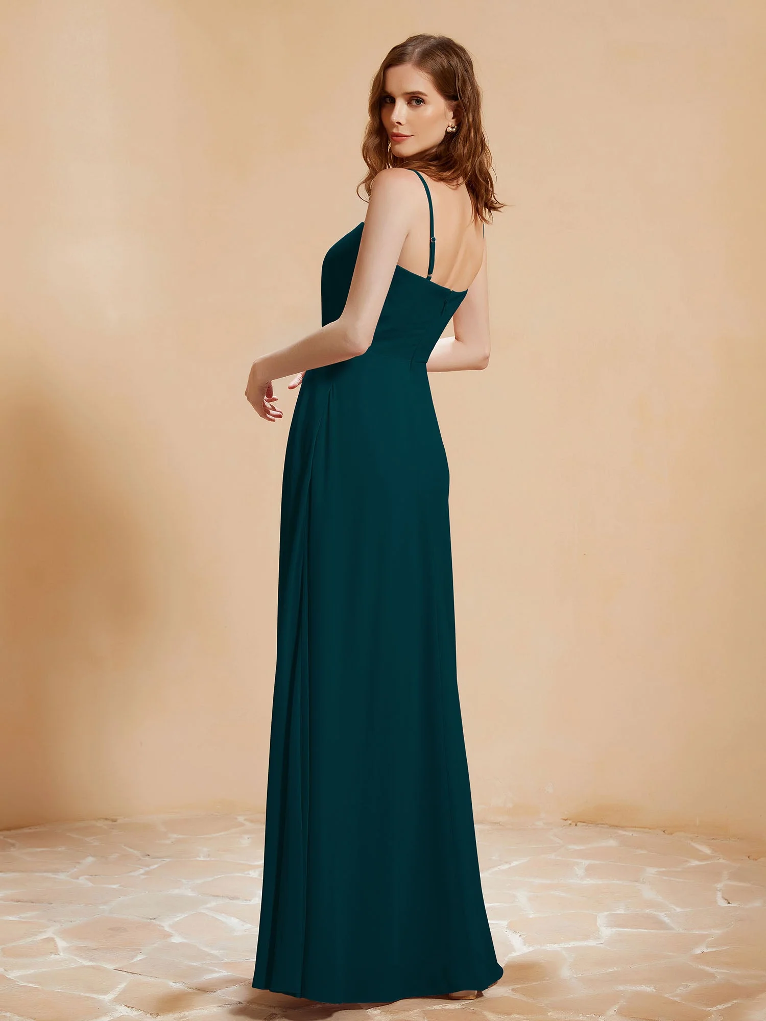 Quadratischer Ausschnitt Kleid mit Tasche Kieferngrün - Image 2