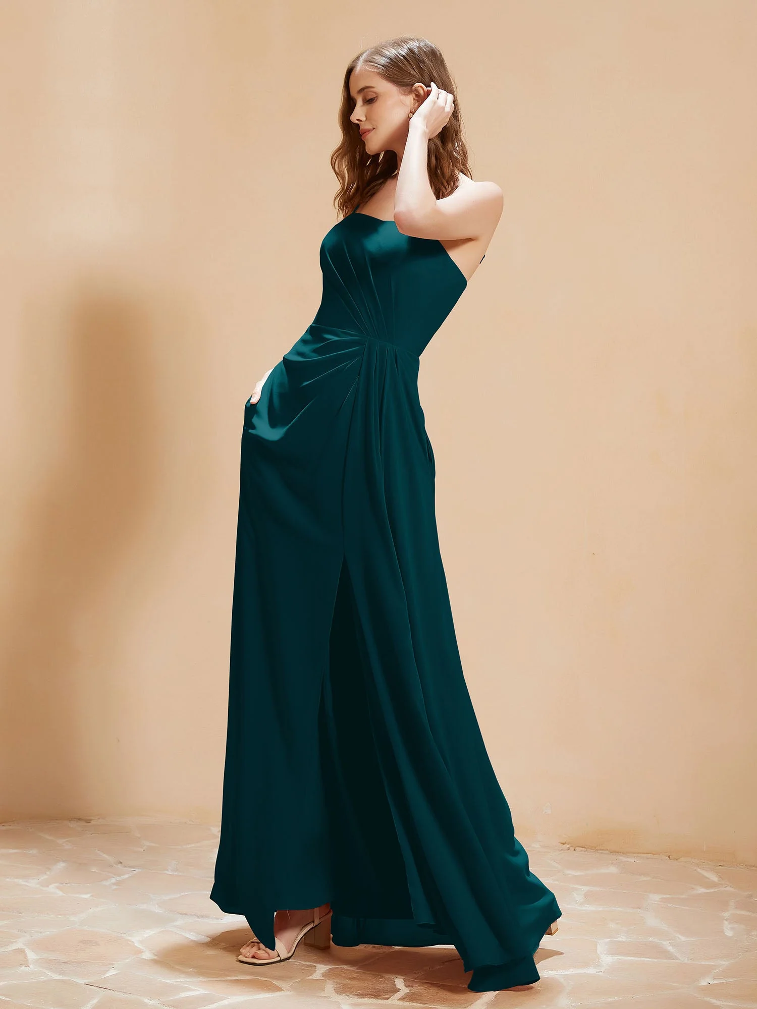 Quadratischer Ausschnitt Kleid mit Tasche Kieferngrün - Image 3