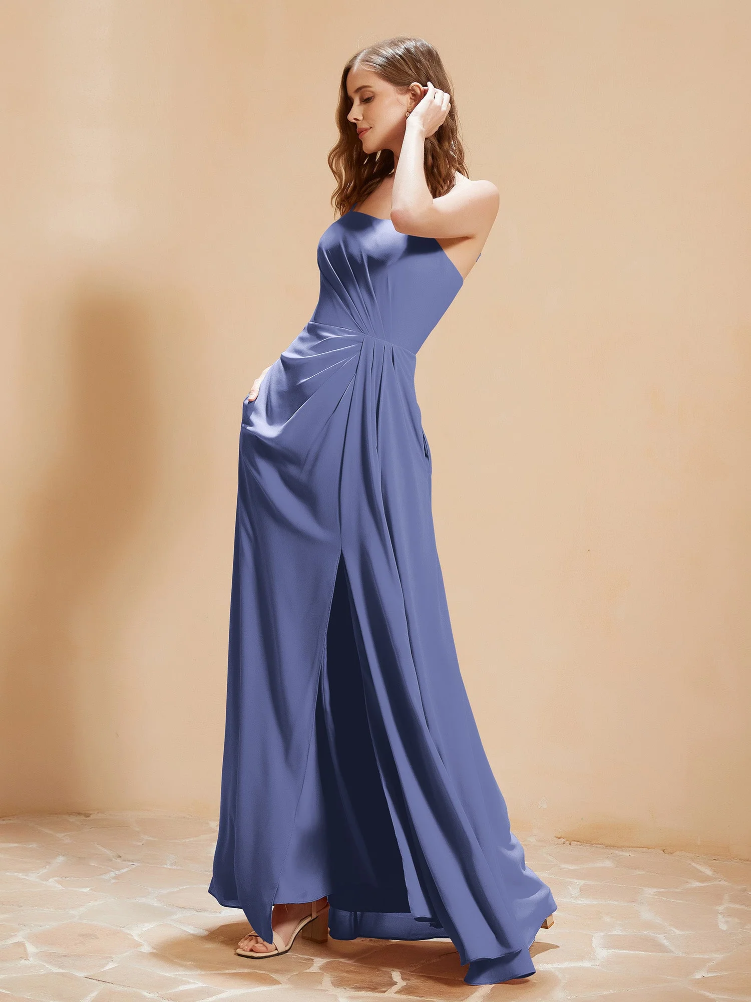Quadratischer Ausschnitt Kleid mit Tasche Periwinkleblau - Image 3