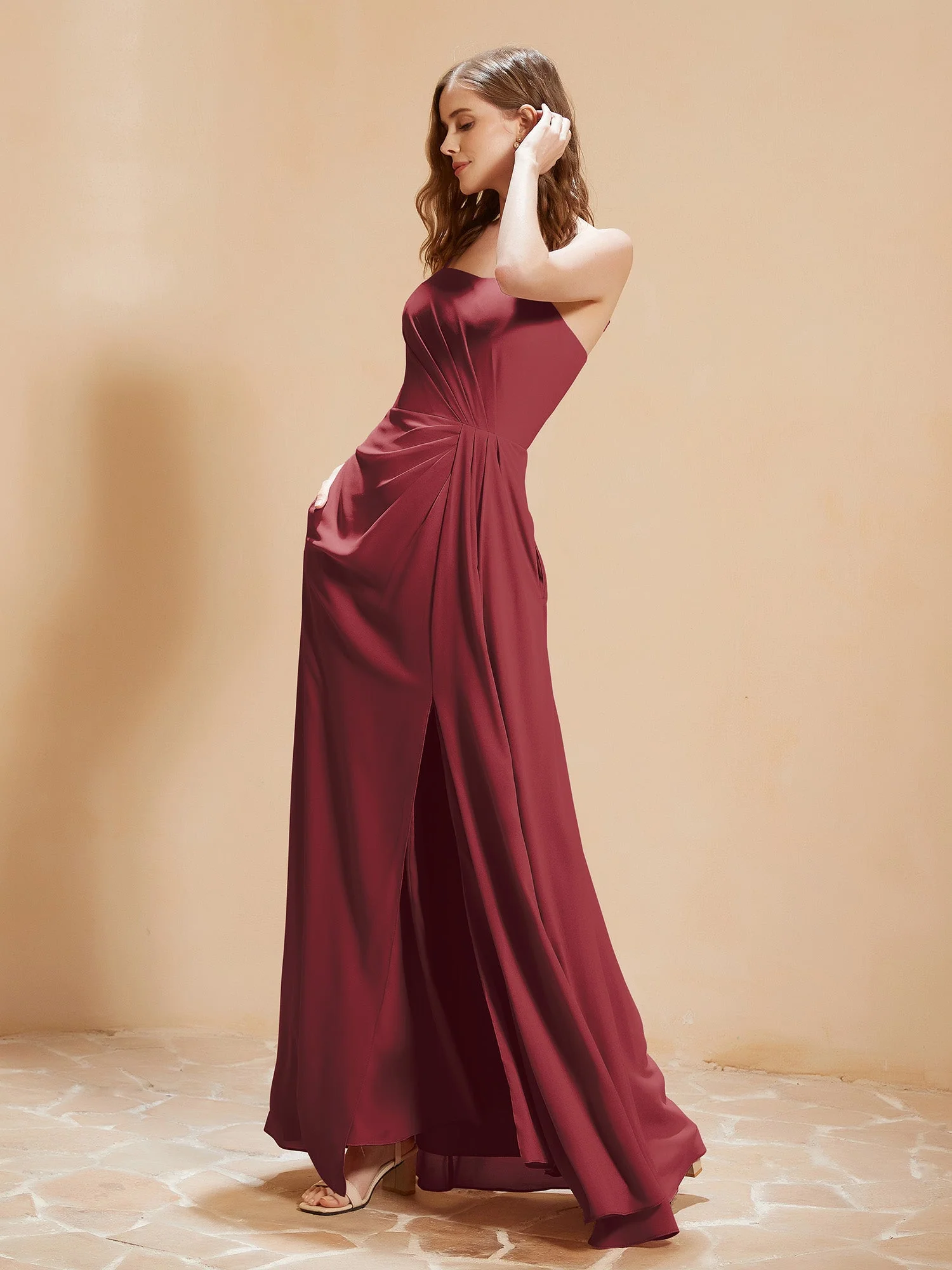 Quadratischer Ausschnitt Kleid mit Tasche Zimtrose - Image 3