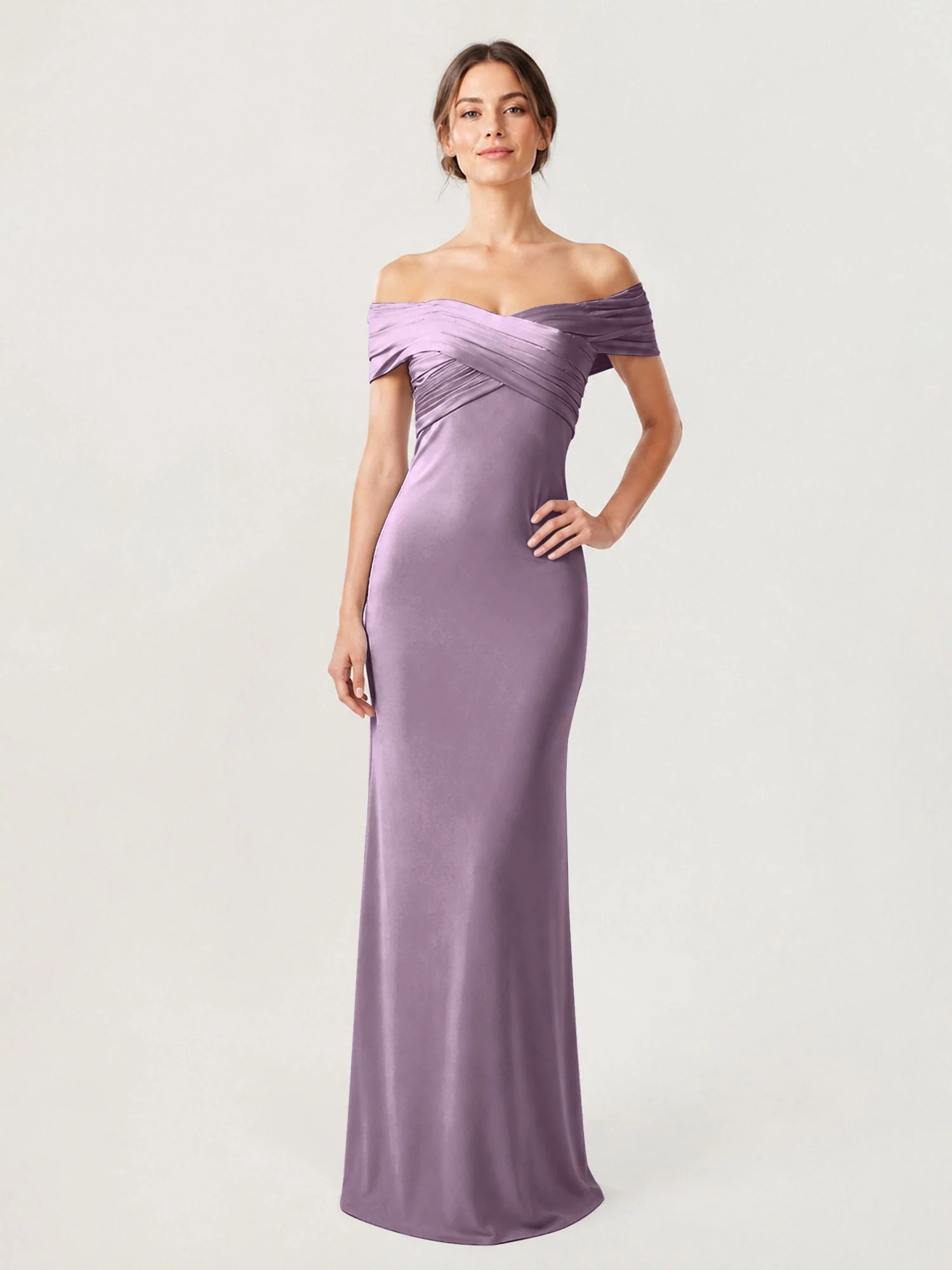 Schulterfreies Crêpe-Säulenkleid Mit Gerafftem Oberteil Blauregen
