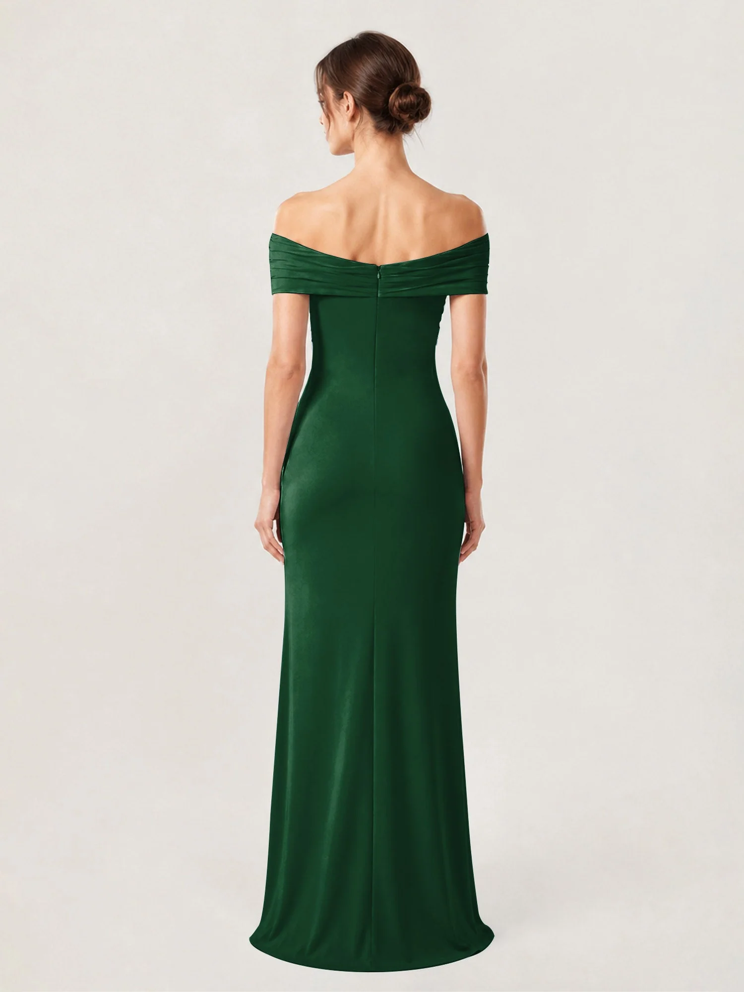 Schulterfreies Crêpe-Säulenkleid Mit Gerafftem Oberteil Dunkelgrün - Image 2