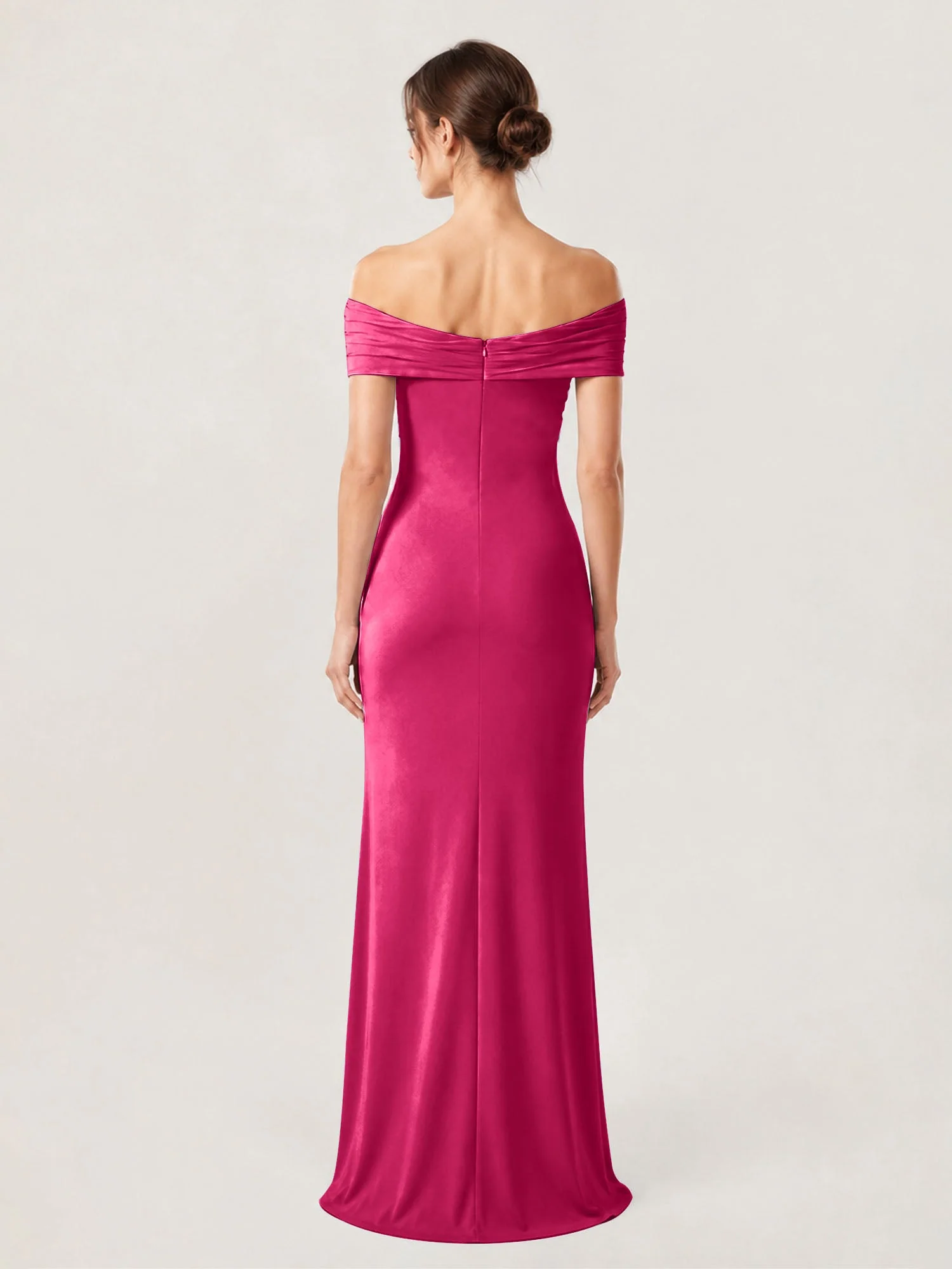 Schulterfreies Crêpe-Säulenkleid Mit Gerafftem Oberteil Fuchsia - Image 2