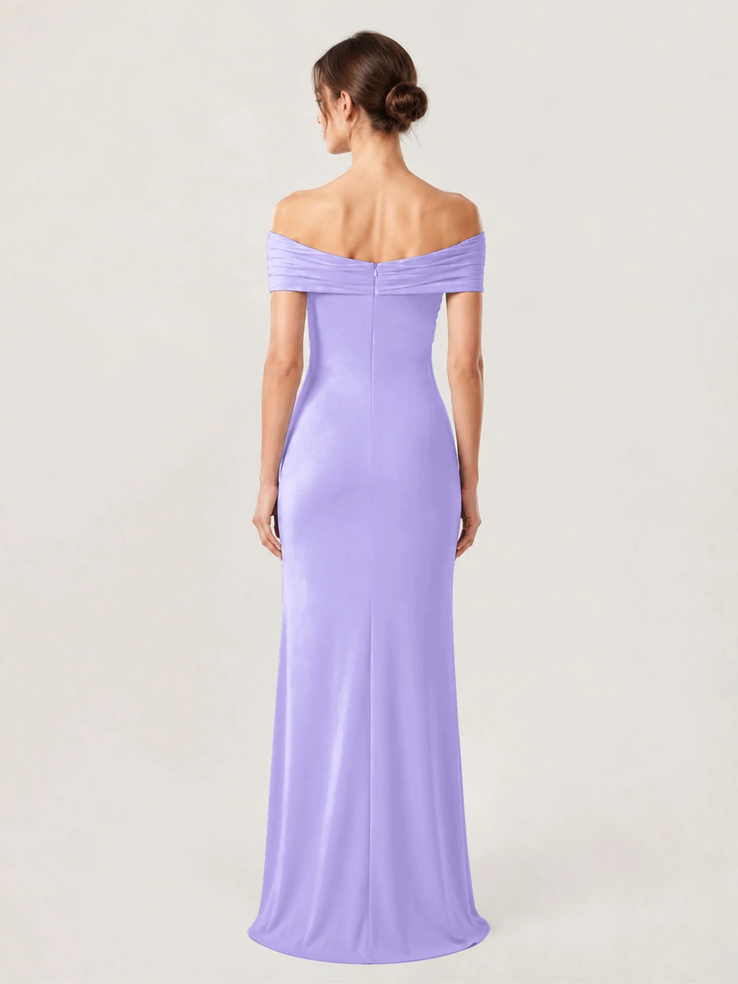 Schulterfreies Crêpe-Säulenkleid Mit Gerafftem Oberteil Lila - Image 2