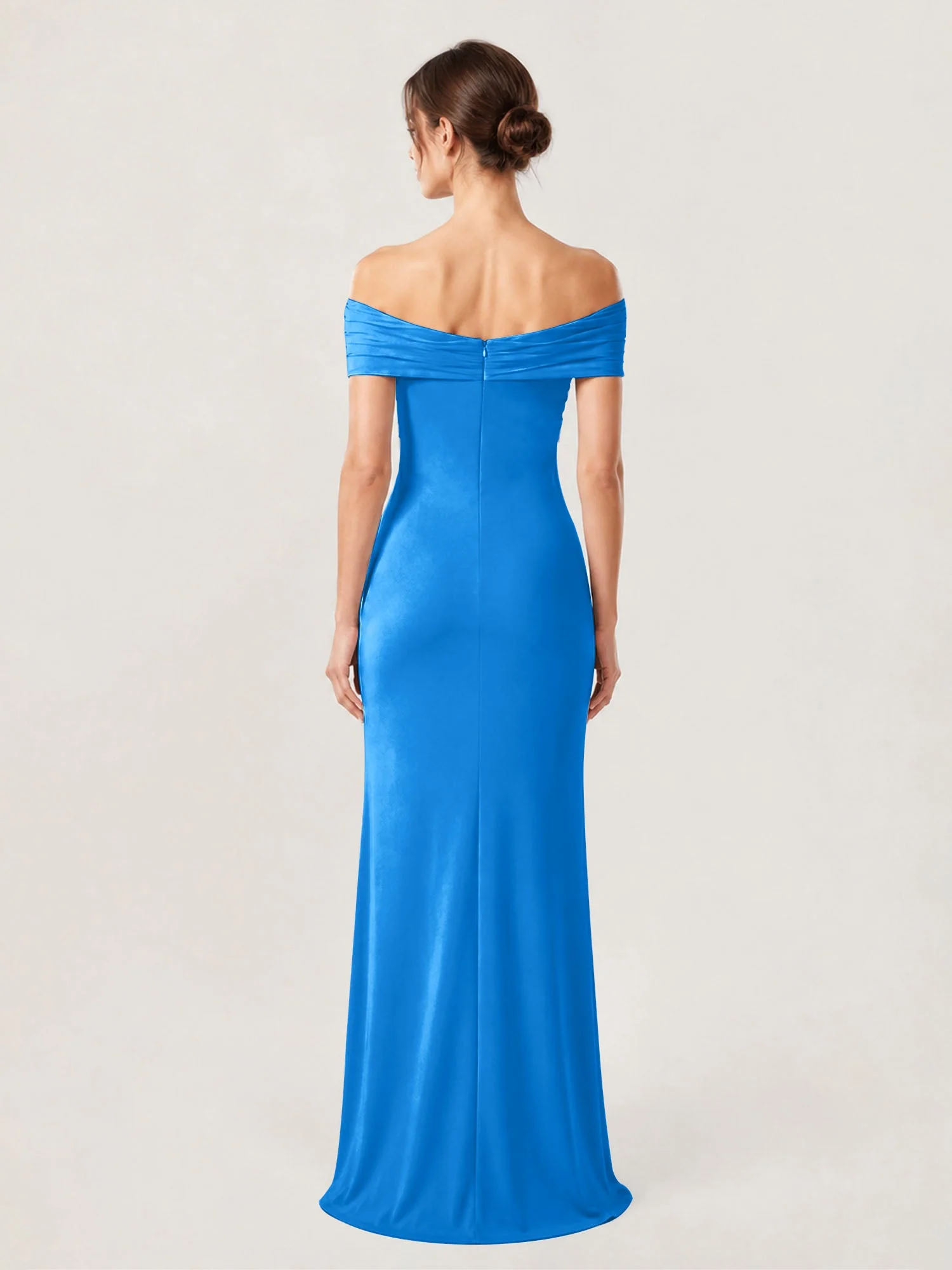 Schulterfreies Crêpe-Säulenkleid Mit Gerafftem Oberteil Meerblau - Image 2