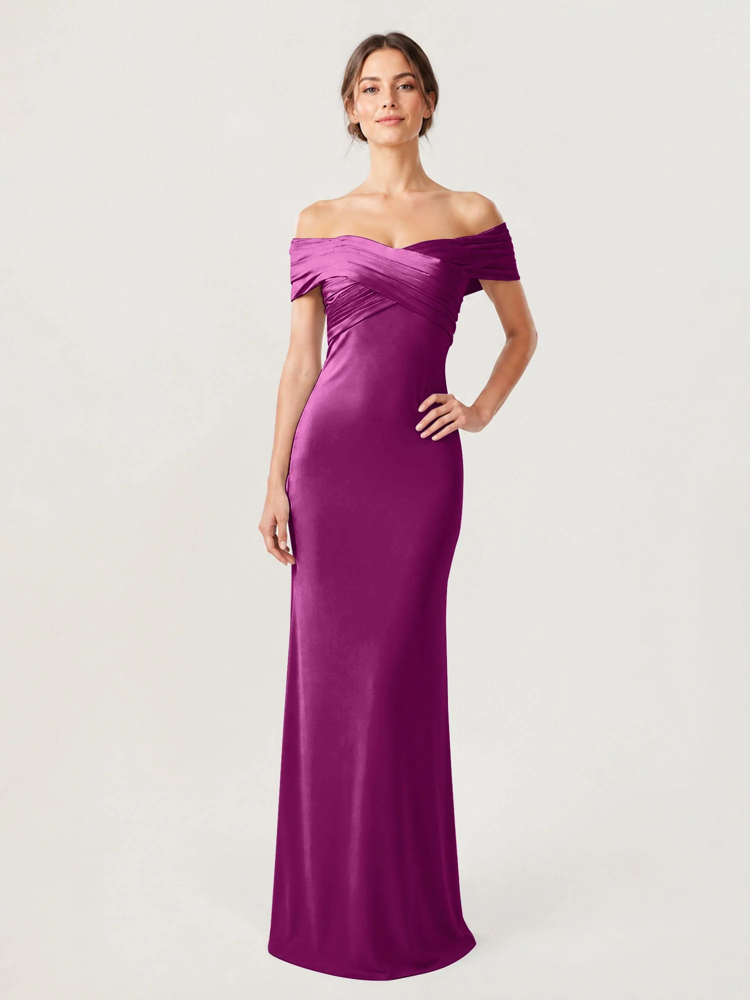Schulterfreies Crêpe-Säulenkleid Mit Gerafftem Oberteil Orchidee