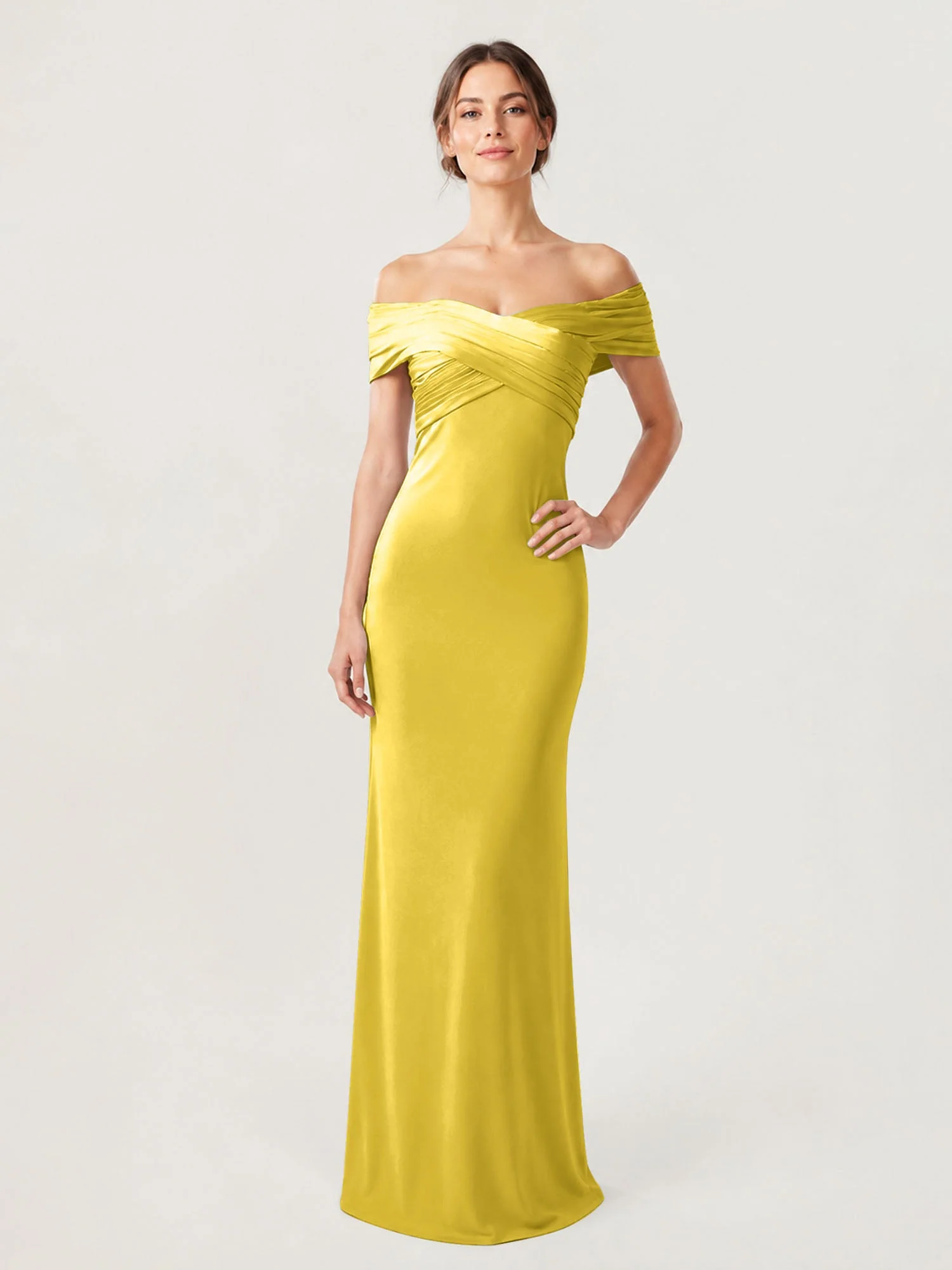 Schulterfreies Crêpe-Säulenkleid Mit Gerafftem Oberteil Ringelblume