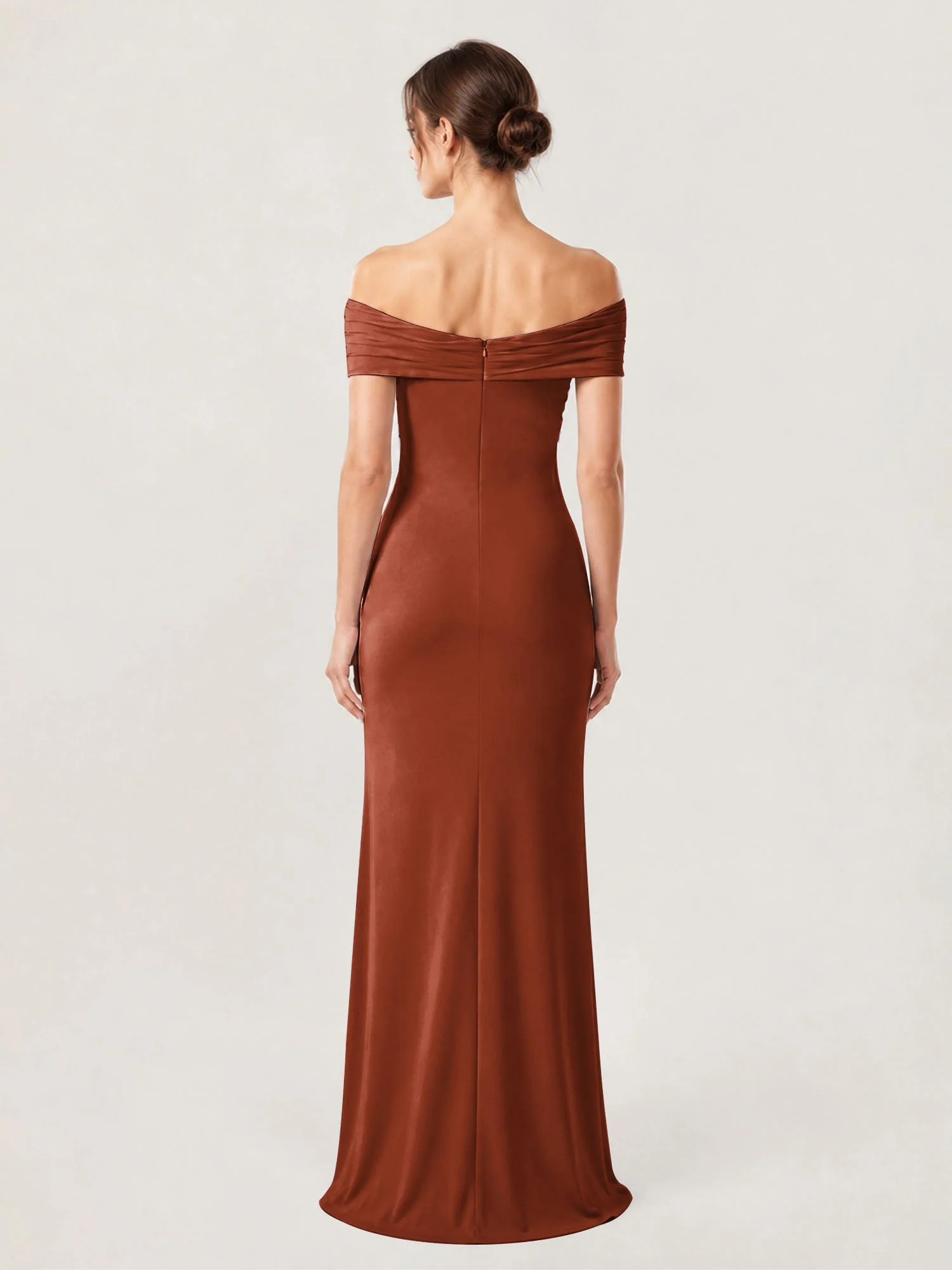 Schulterfreies Crêpe-Säulenkleid Mit Gerafftem Oberteil Rost - Image 2