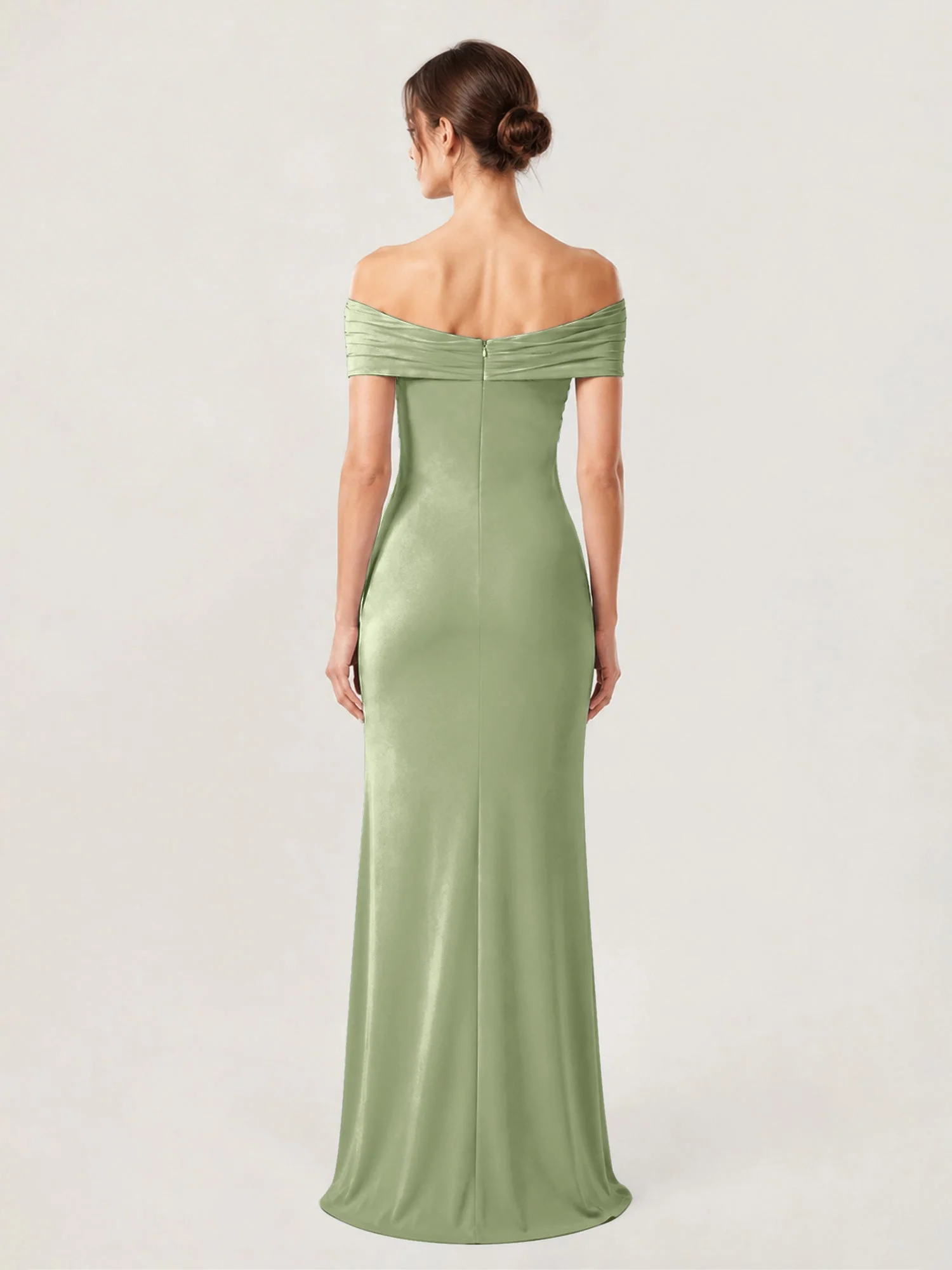 Schulterfreies Crêpe-Säulenkleid Mit Gerafftem Oberteil Staubiges Salbei - Image 2
