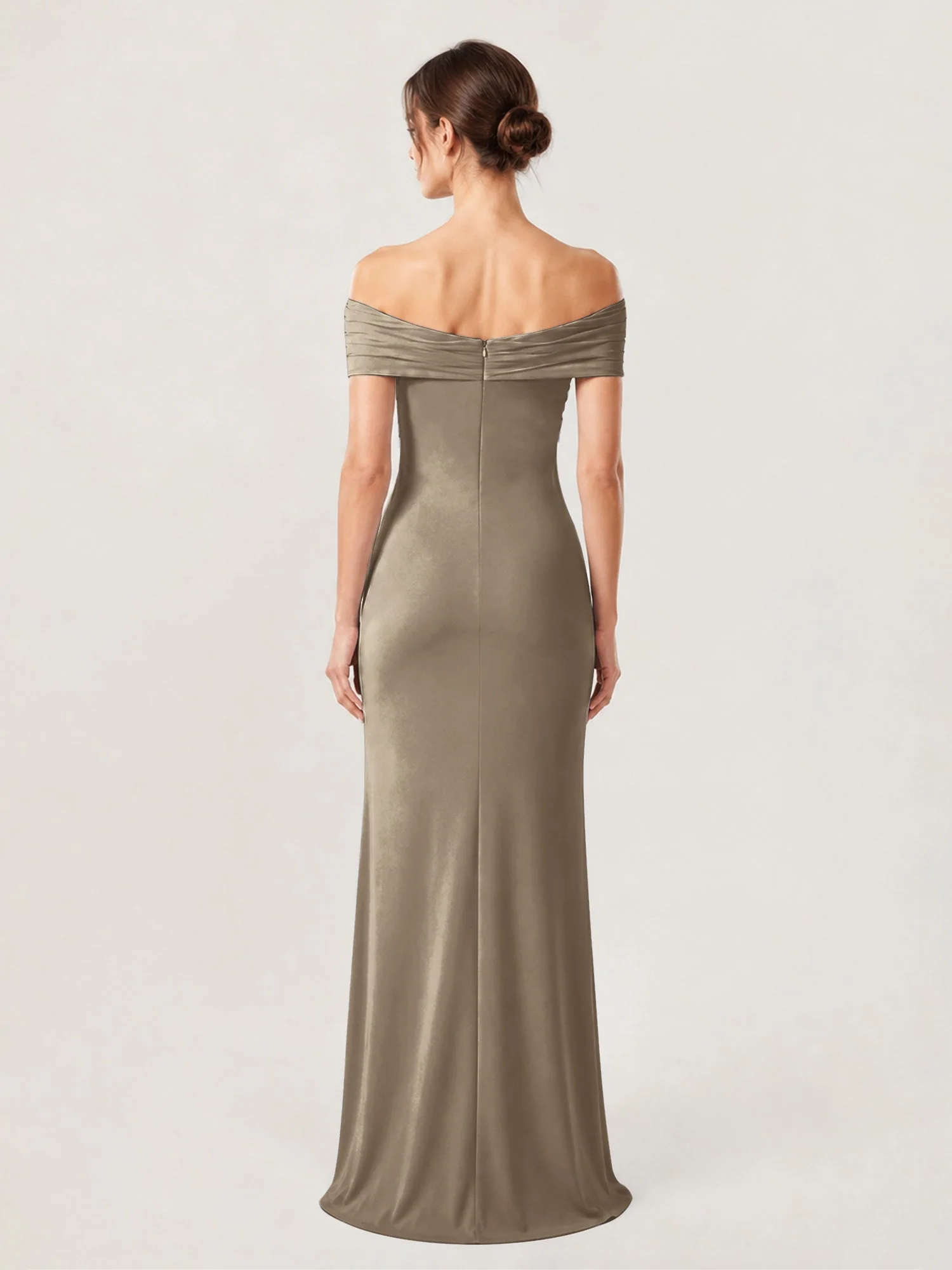 Schulterfreies Crêpe-Säulenkleid Mit Gerafftem Oberteil Taupe - Image 2