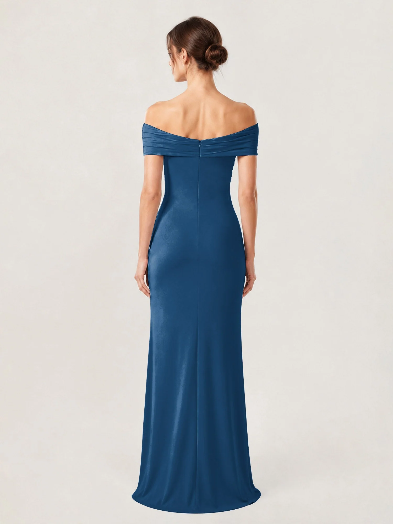 Schulterfreies Crêpe-Säulenkleid Mit Gerafftem Oberteil Tinte Blau - Image 2