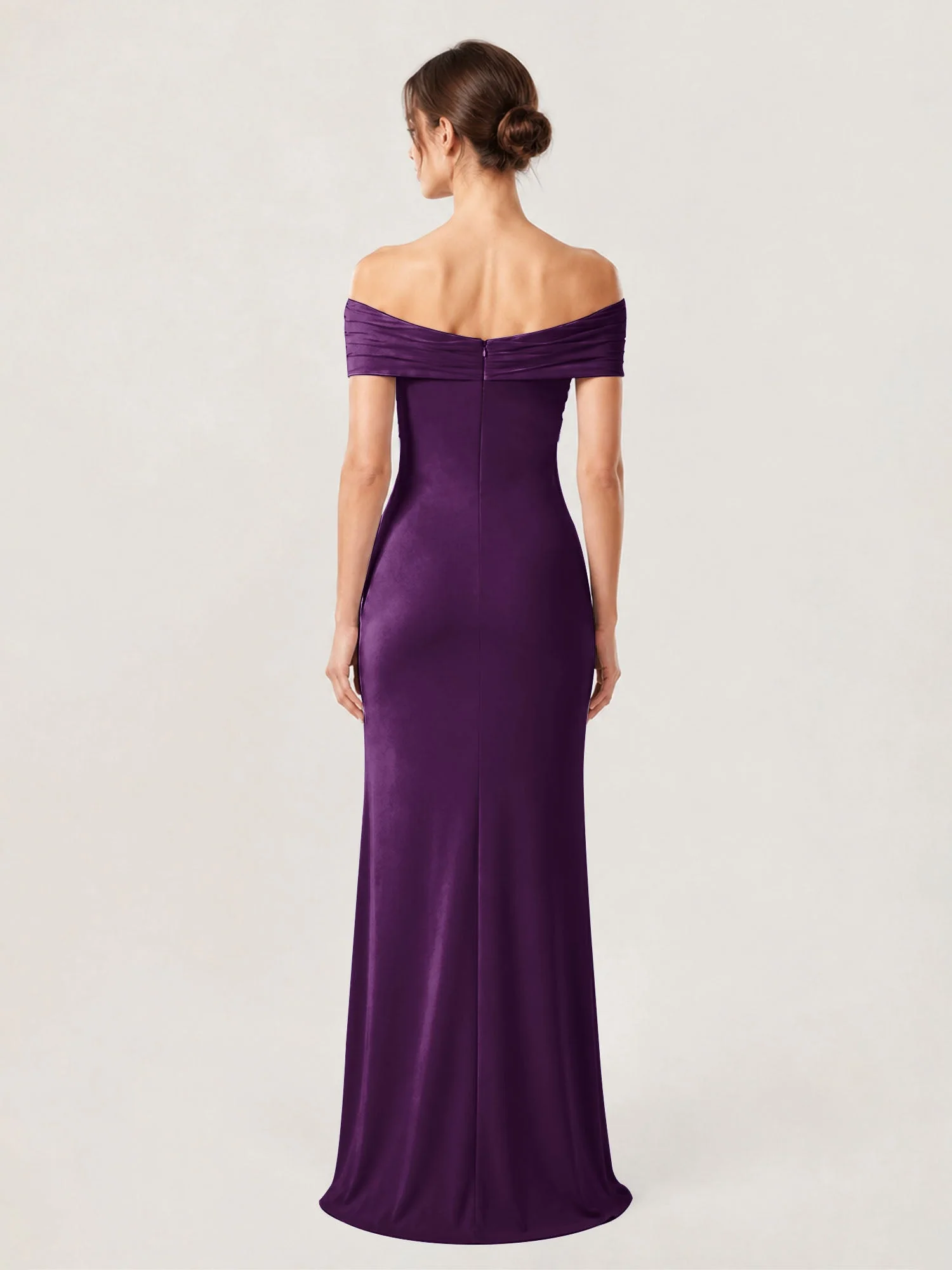 Schulterfreies Crêpe-Säulenkleid Mit Gerafftem Oberteil Traube - Image 2