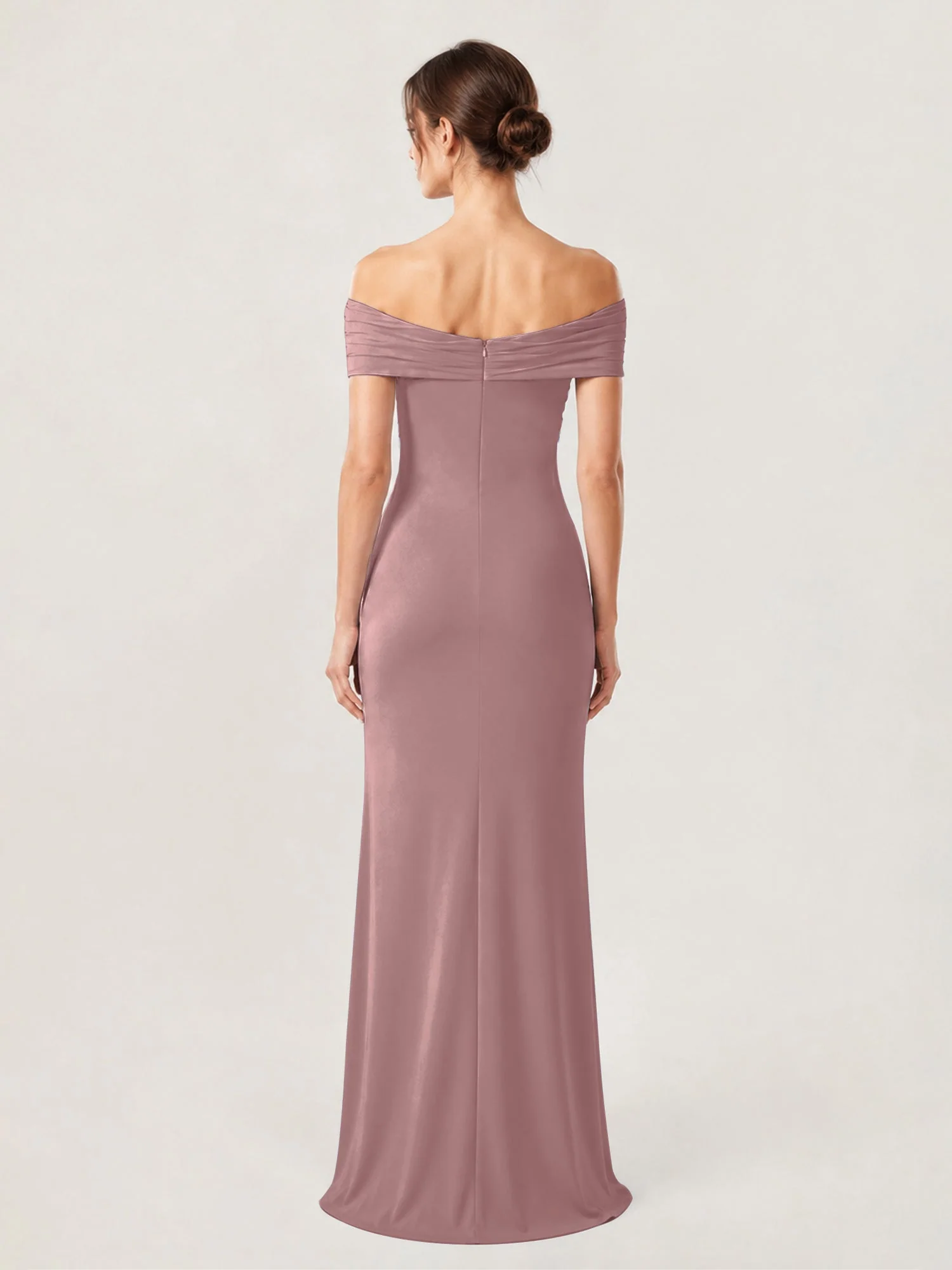 Schulterfreies Crêpe-Säulenkleid Mit Gerafftem Oberteil Vintage Mauve - Image 2
