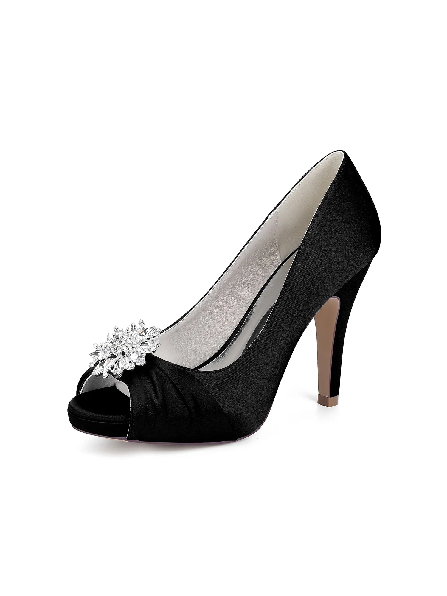 Retro-Peeptoe-Pumps aus Kunstseide mit Strassverzierung - Image 8