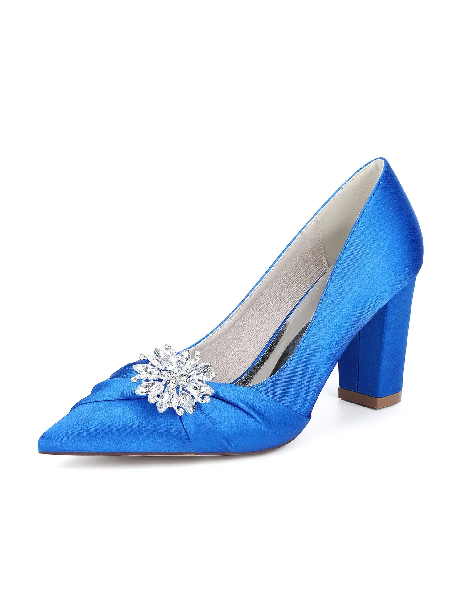 Retro-Pumps mit spitzer Zehenpartie, Blockabsatz und Kristallen aus Kunstseide - Image 8