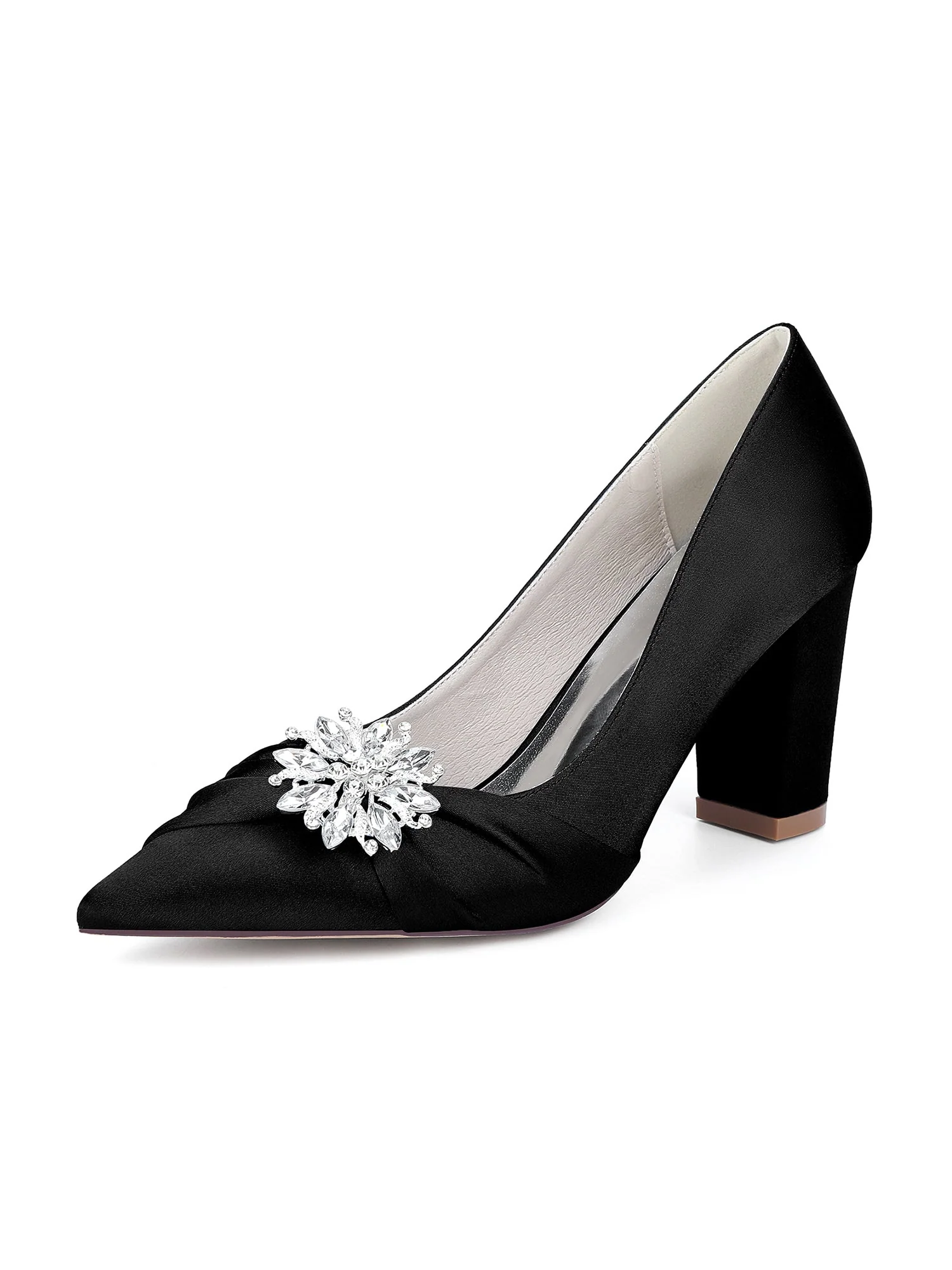 Retro-Pumps mit spitzer Zehenpartie, Blockabsatz und Kristallen aus Kunstseide - Image 9