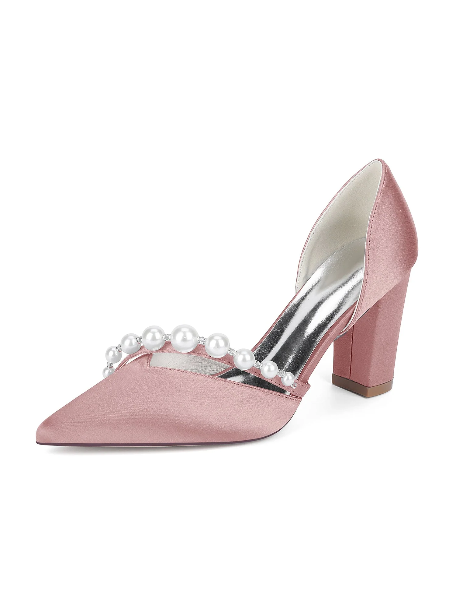 Retro-Pumps mit spitzer Zehenpartie, Perlen und Blockabsatz aus Kunstseide - Image 11