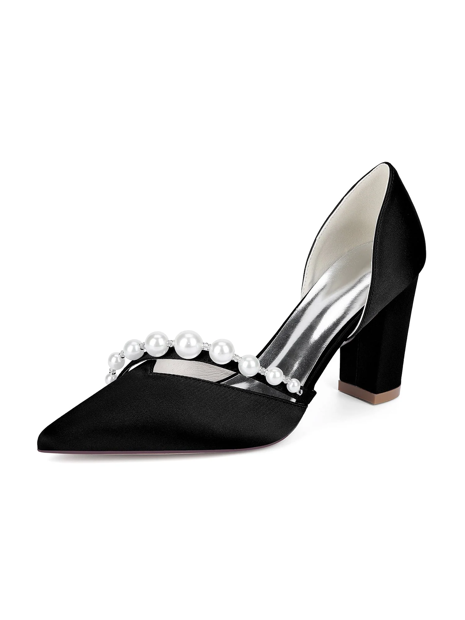 Retro-Pumps mit spitzer Zehenpartie, Perlen und Blockabsatz aus Kunstseide - Image 8