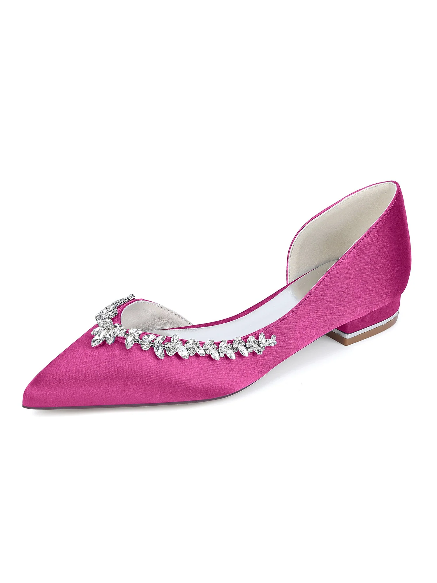 Retro Slingback-Pumps mit spitzer Zehenpartie und dicker Sohle aus Kunstseide mit Kristallen