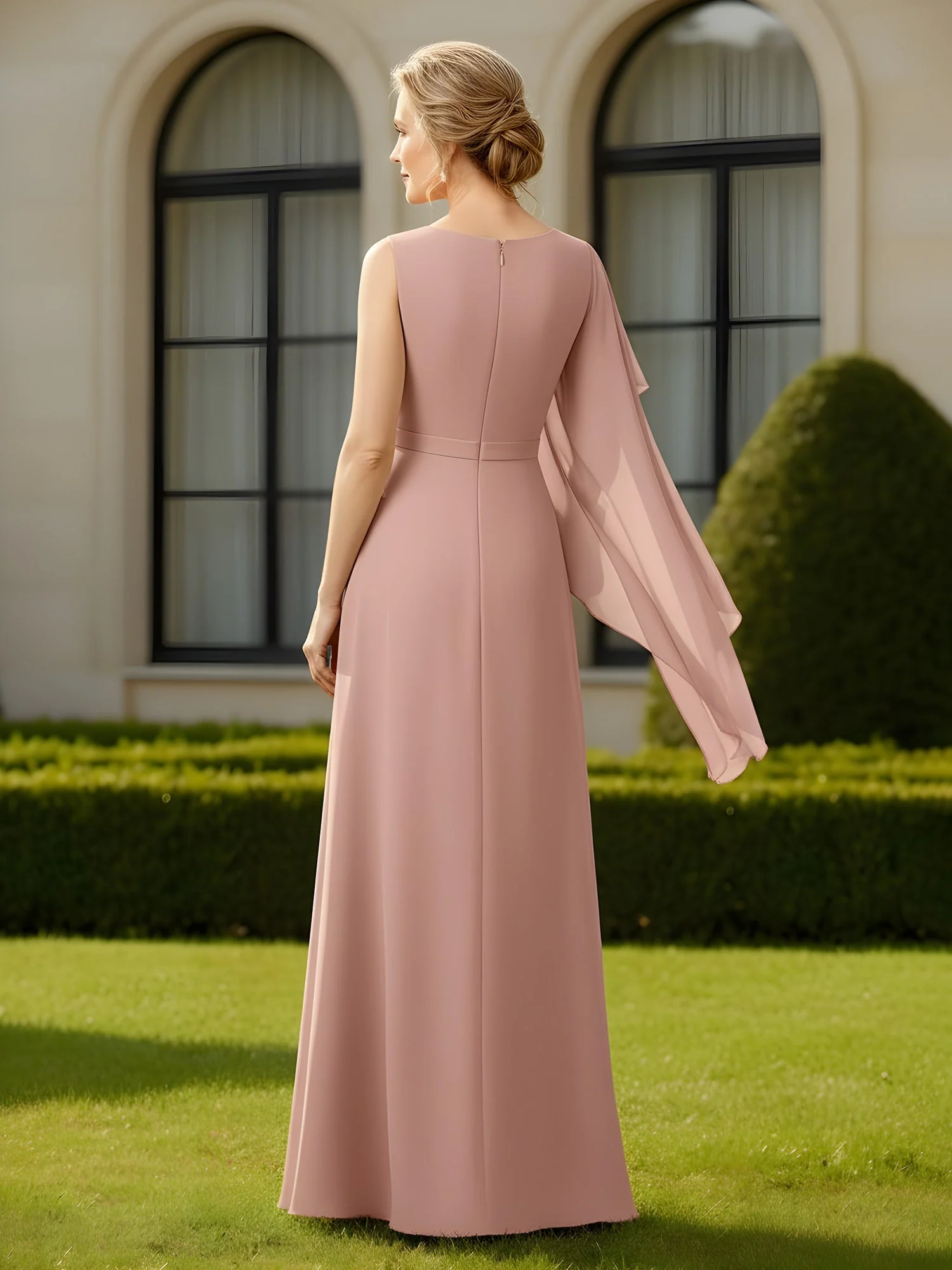 Chiffon One-Shoulder-Kleid in A-Linie mit Drapierung Rost - Image 2